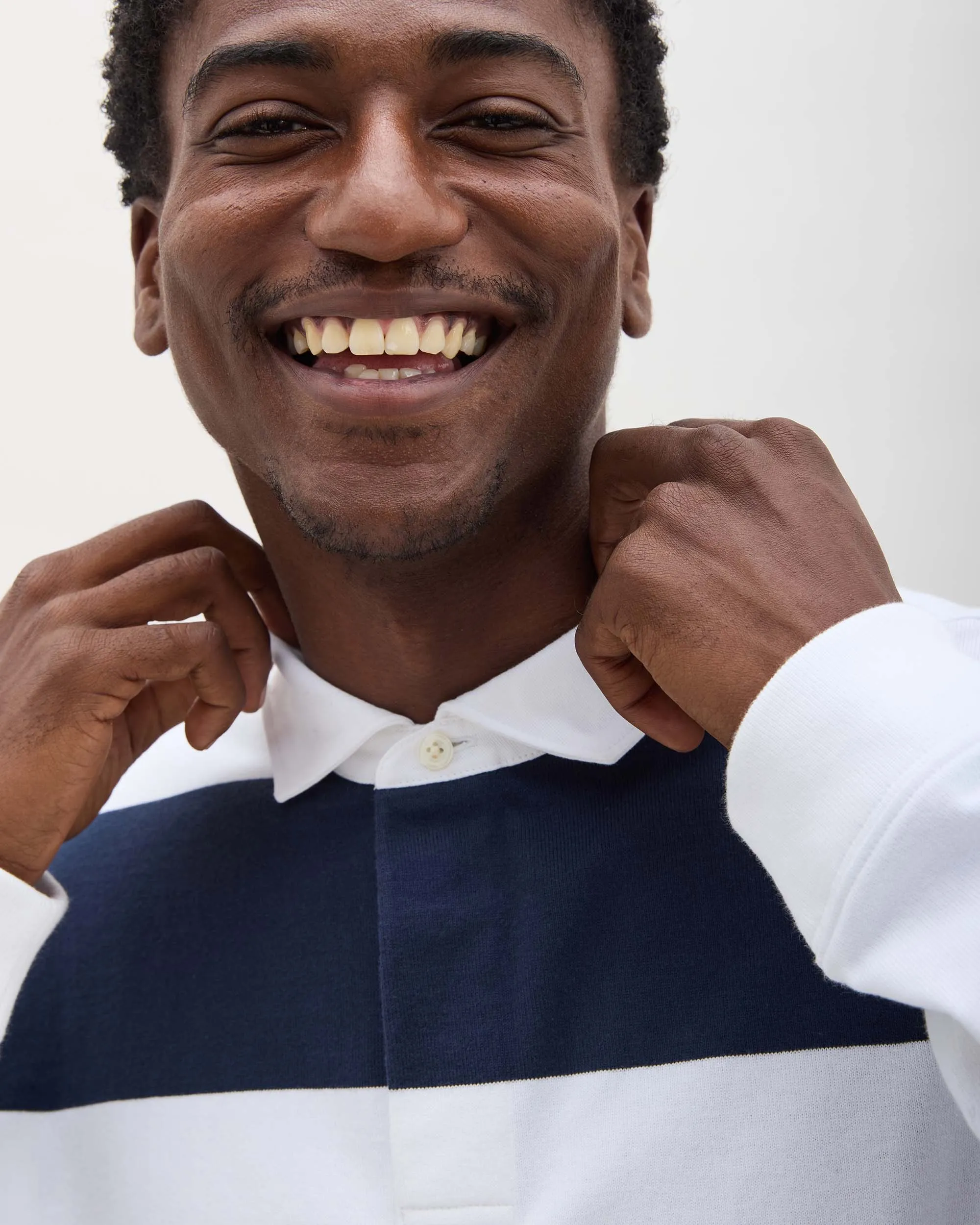 Mens Rugby Polo - Pima Cotton Jersey - Blue Nights Stripe sold by Andie product image thumbnail 5