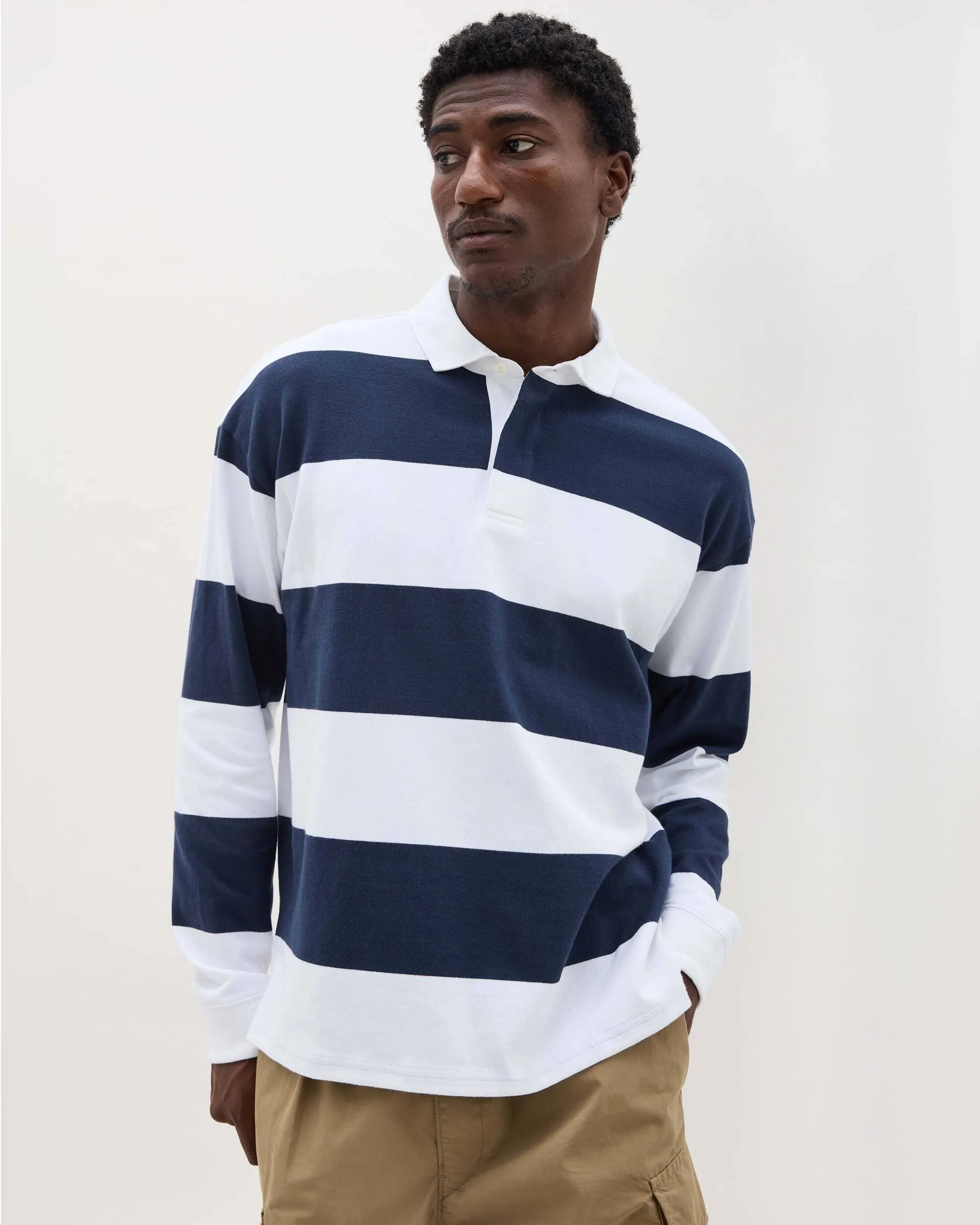 Mens Rugby Polo - Pima Cotton Jersey - Blue Nights Stripe sold by Andie product image thumbnail 2