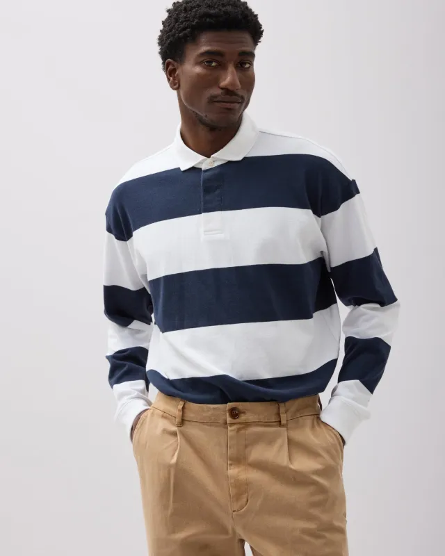 Mens Rugby Polo - Pima Cotton Jersey - Blue Nights Stripe sold by Andie