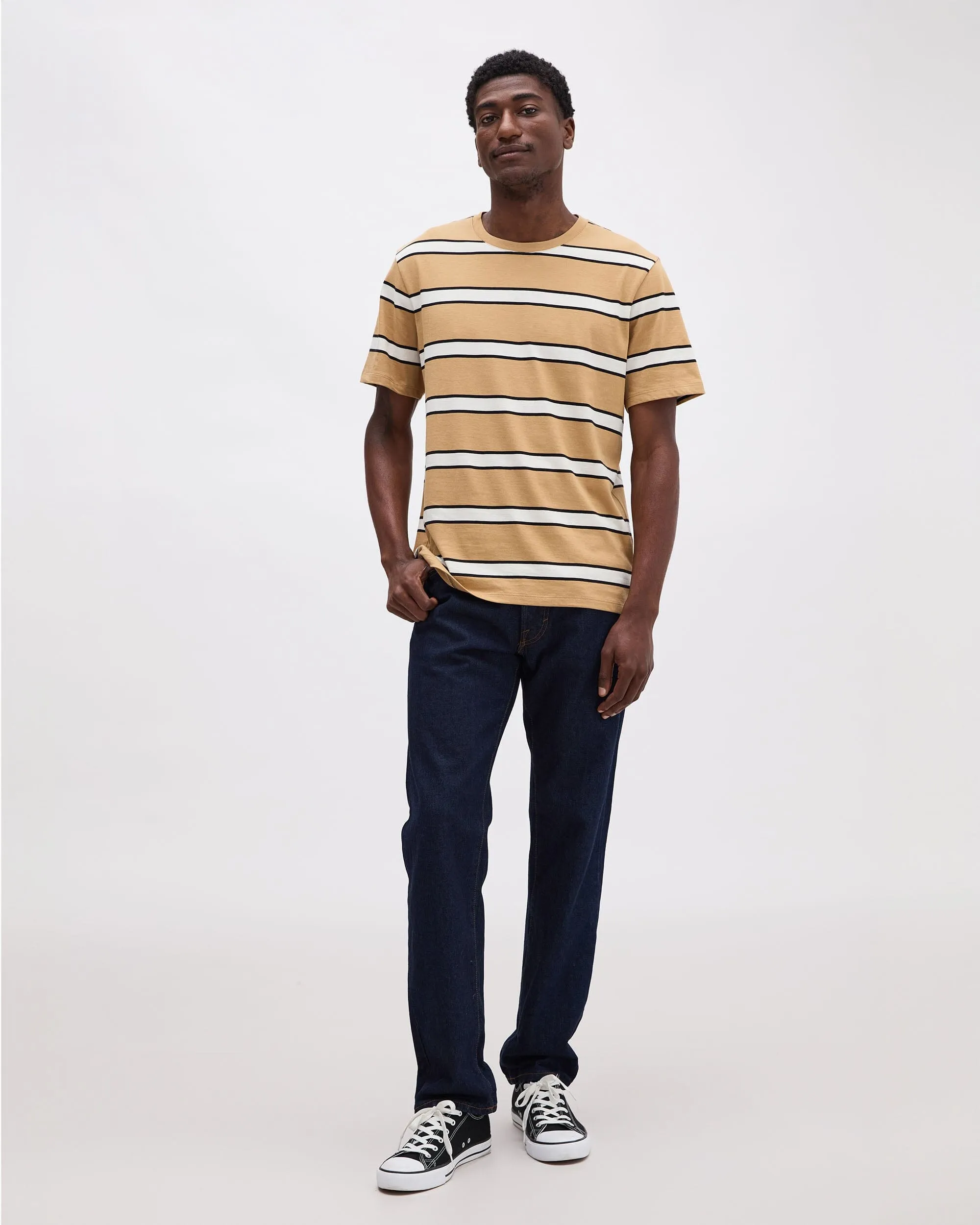 Mens Short Sleeve Stripe Pima Tee - Pima Cotton Jersey - Khaki Stripe sold by Andie product image thumbnail 2