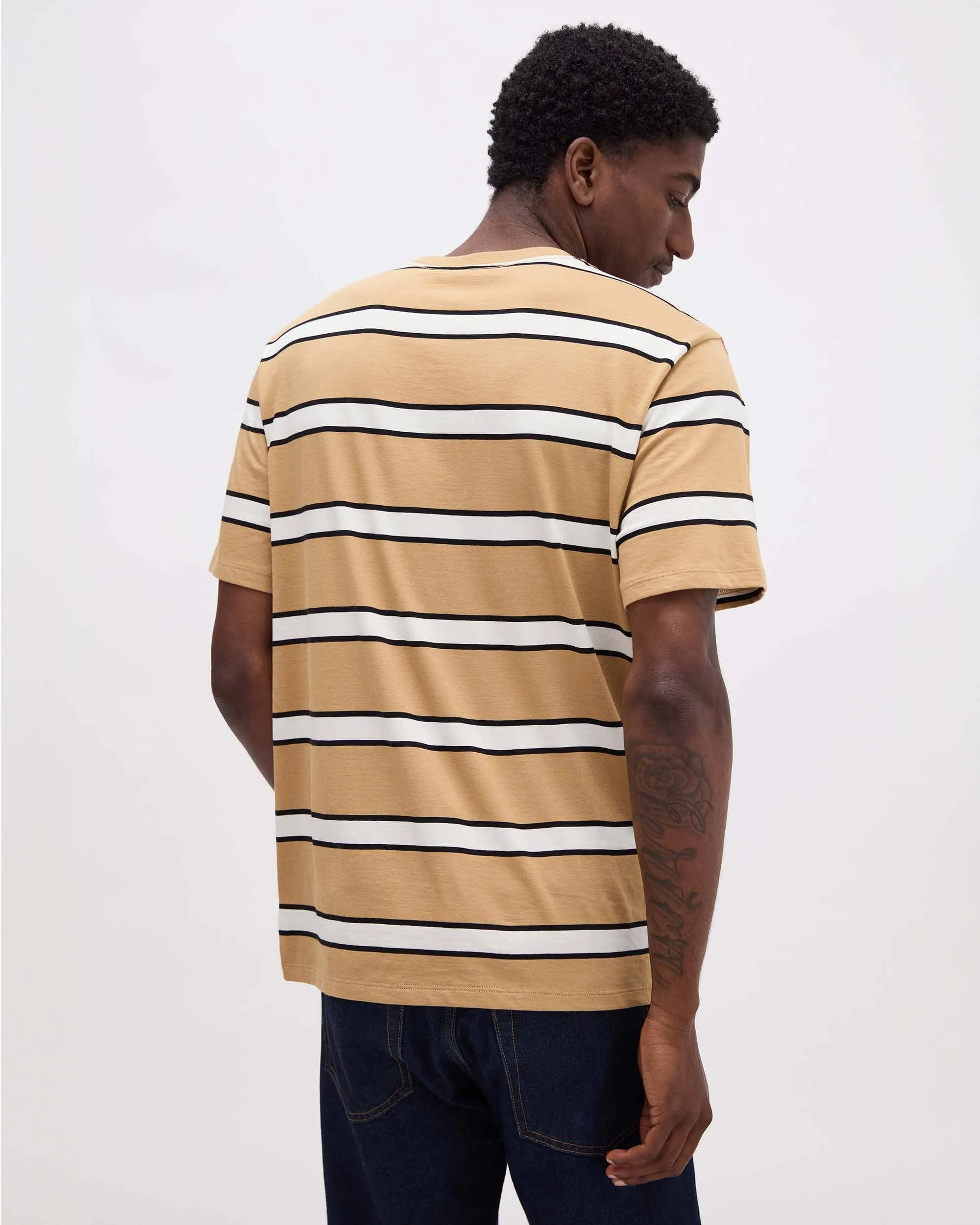 Mens Short Sleeve Stripe Pima Tee - Pima Cotton Jersey - Khaki Stripe sold by Andie product image thumbnail 3