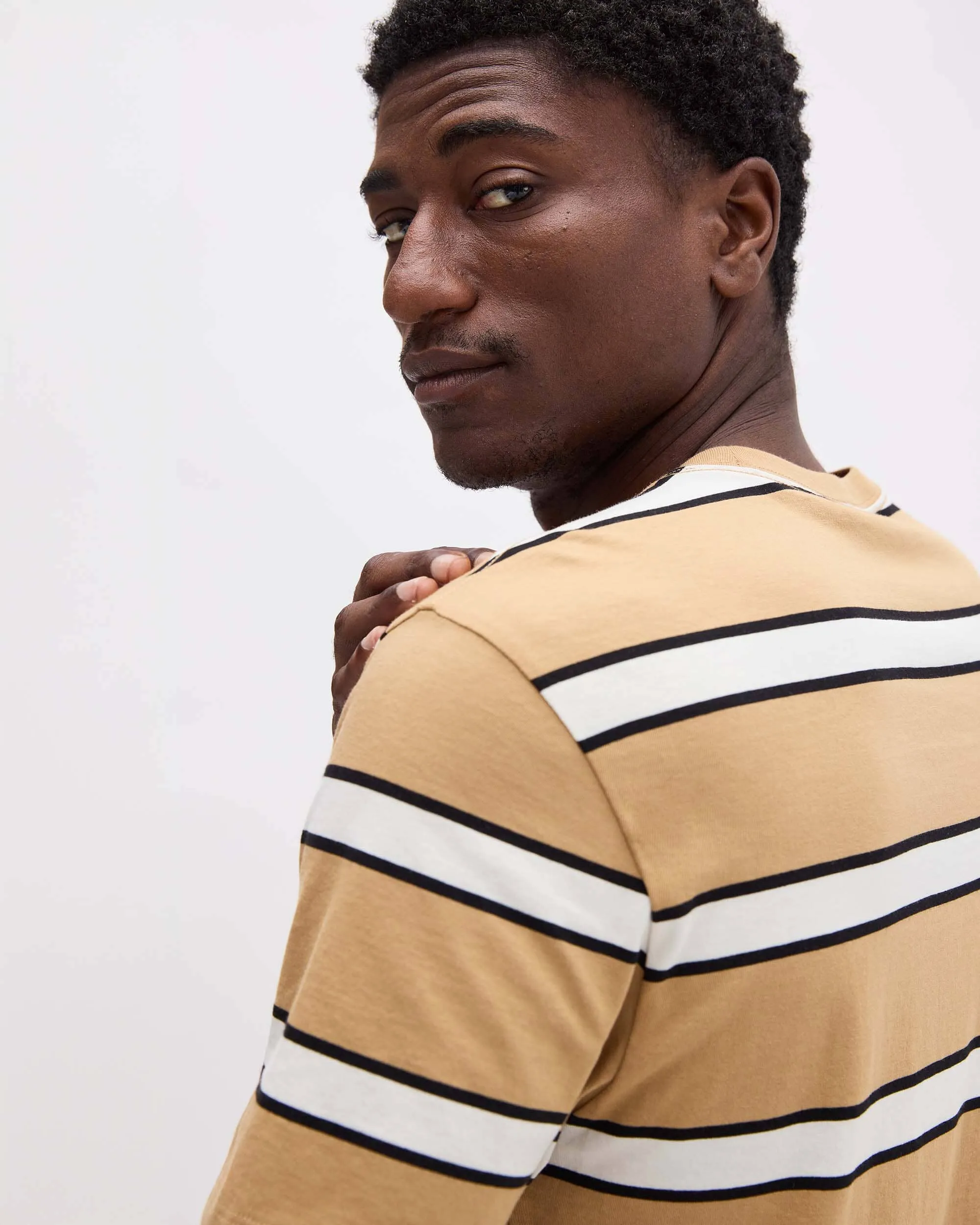 Mens Short Sleeve Stripe Pima Tee - Pima Cotton Jersey - Khaki Stripe sold by Andie product image thumbnail 4