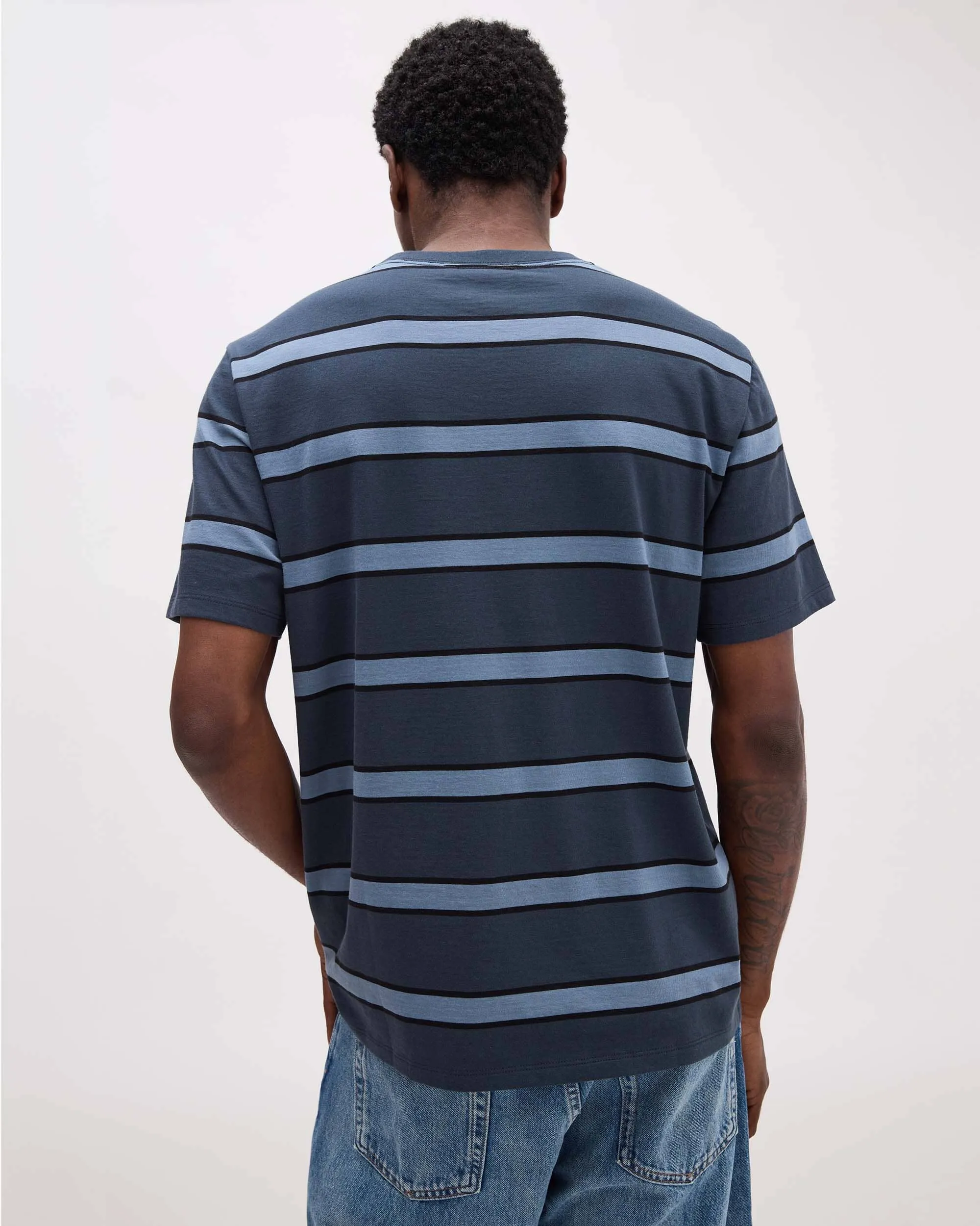 Mens Short Sleeve Stripe Pima Tee - Pima Cotton Jersey - Blue Nights Stripe sold by Andie product image thumbnail 3
