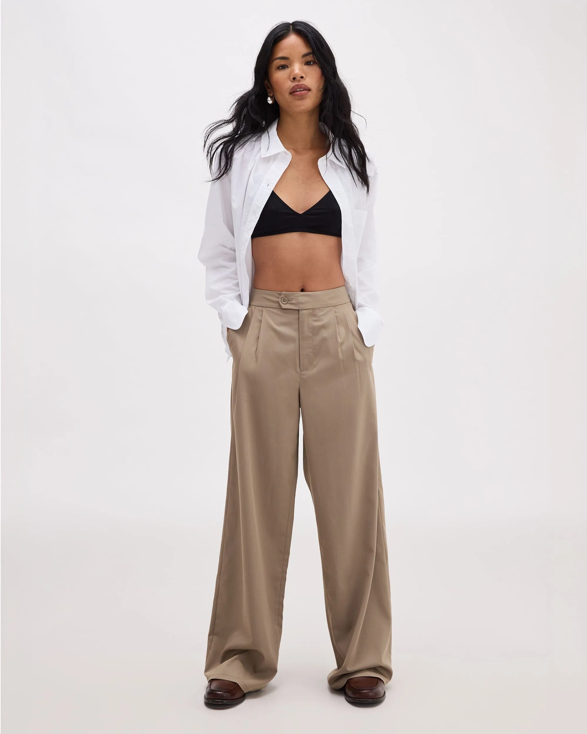 Womens Sophia Fluid Wide Leg Trouser - Polyester Modal Twill - Warm Grey sold by Andie
