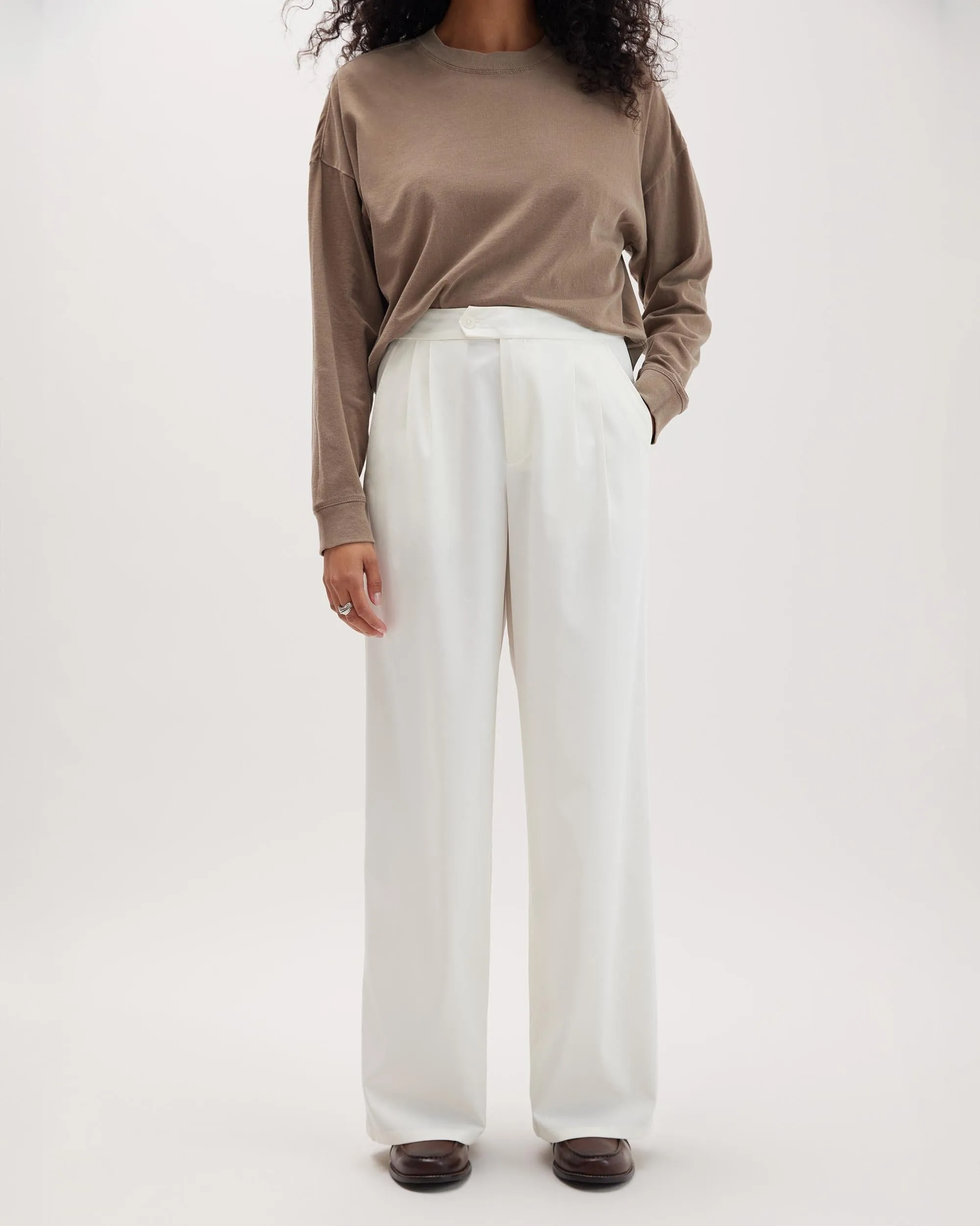 Womens Sophia Fluid Wide Leg Trouser - Polyester Modal Twill - Bone sold by Andie product image thumbnail 2