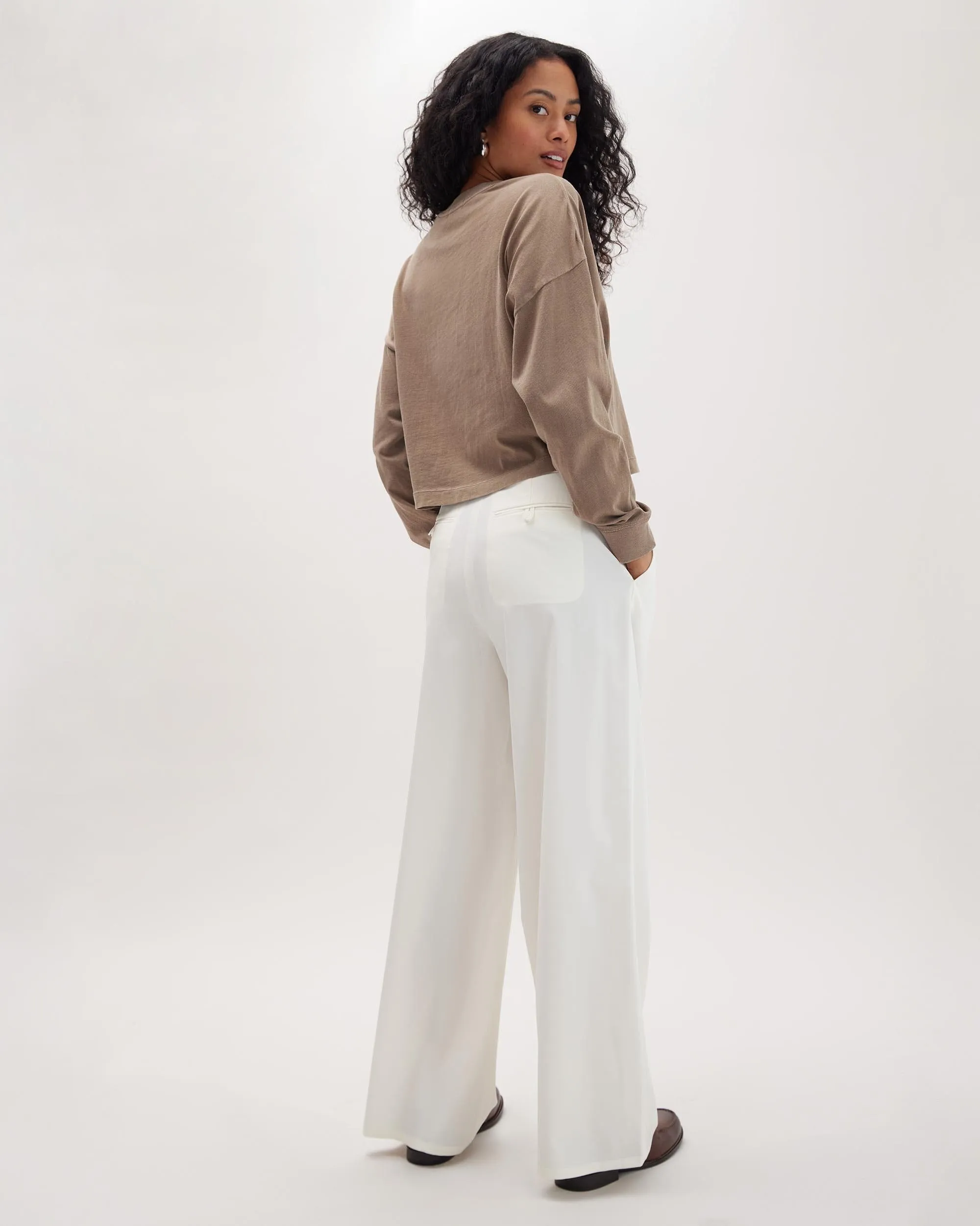 Womens Sophia Fluid Wide Leg Trouser - Polyester Modal Twill - Bone sold by Andie product image thumbnail 3