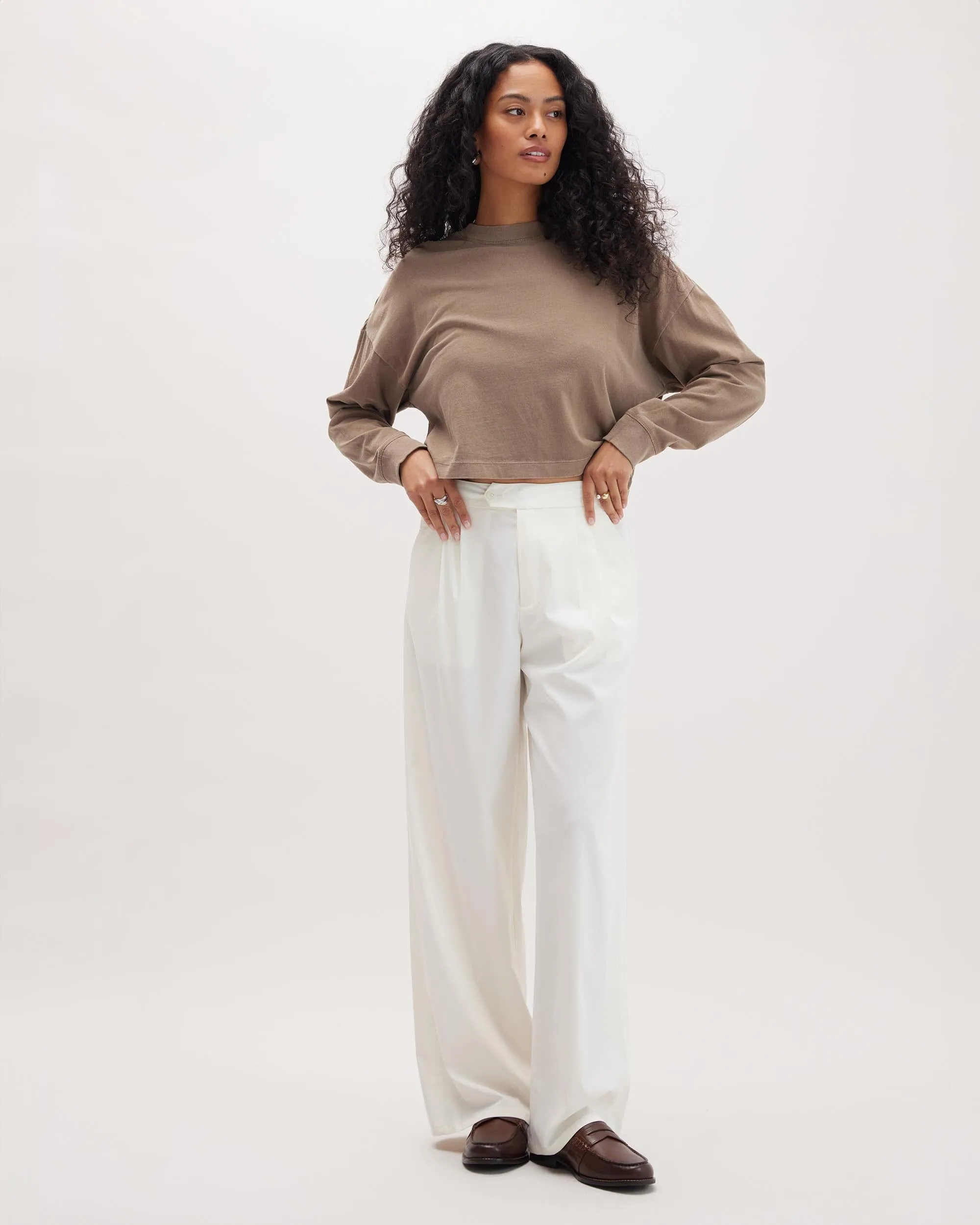 Womens Sophia Fluid Wide Leg Trouser - Polyester Modal Twill - Bone sold by Andie