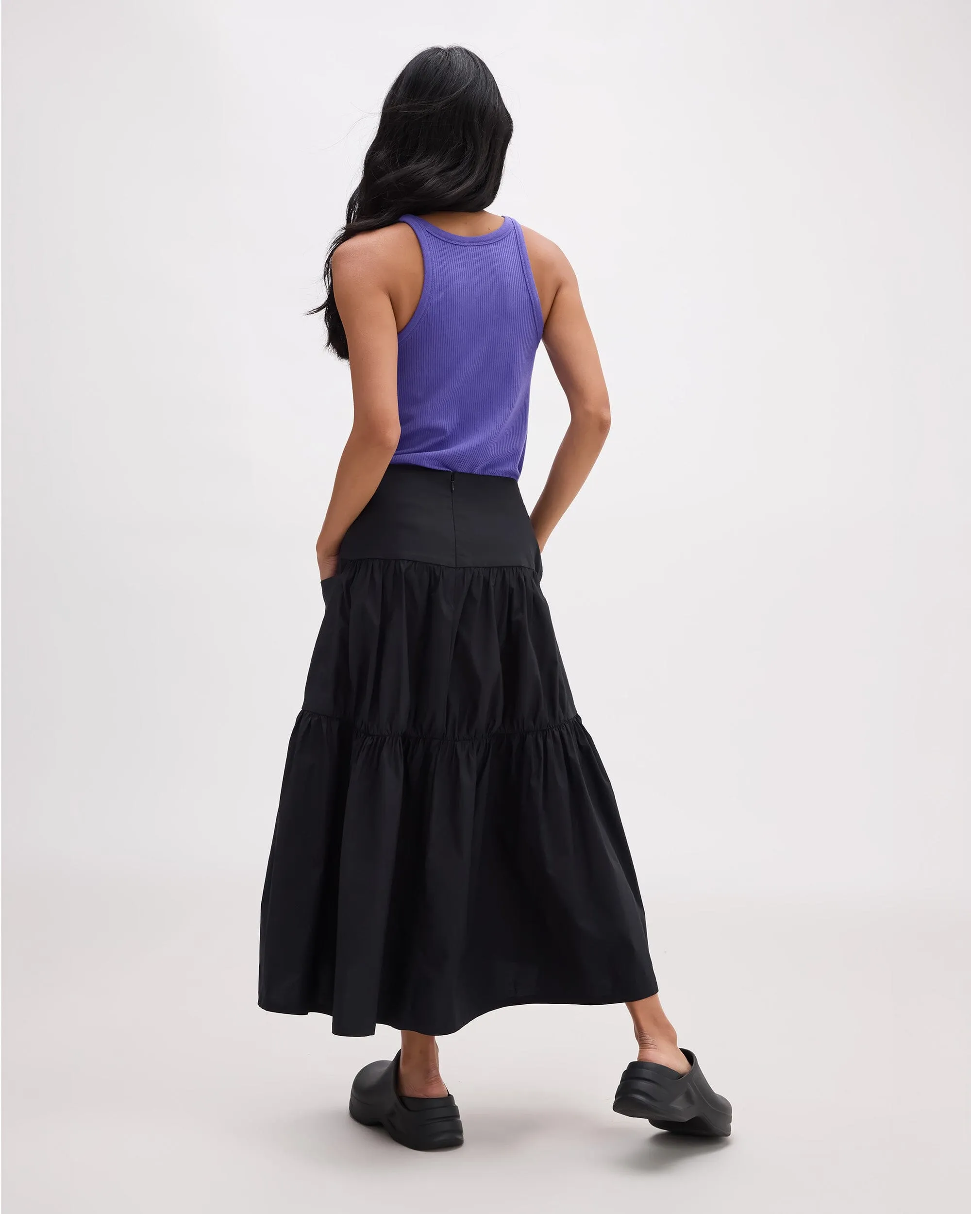 Womens Stevie Tiered Maxi Skirt - Cotton Poplin - Black sold by Andie product image thumbnail 5