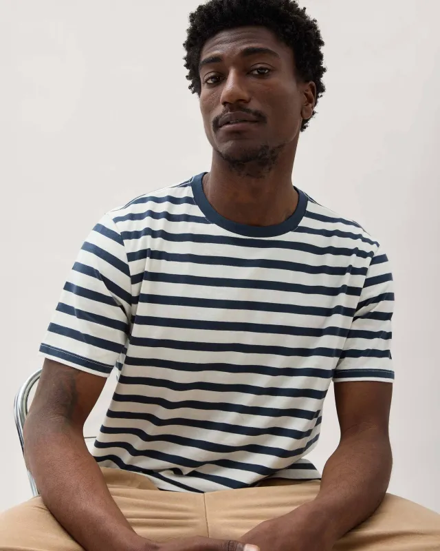 Mens Short Sleeve Stripe Pima Tee - Pima Cotton Jersey - Nautical Stripe sold by Andie