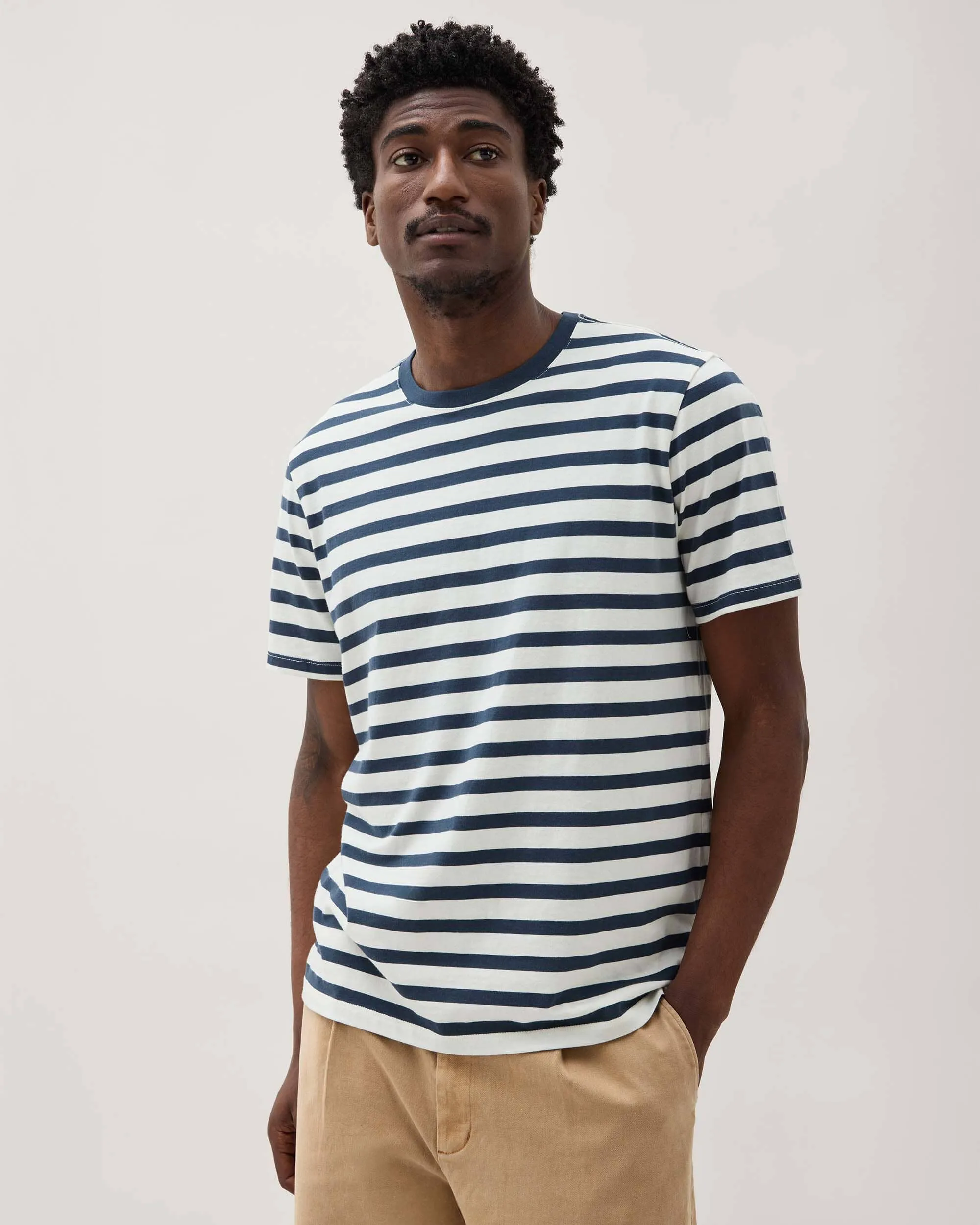 Mens Short Sleeve Stripe Pima Tee - Pima Cotton Jersey - Nautical Stripe sold by Andie product image thumbnail 2
