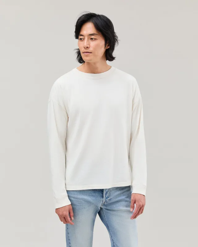 Mens Relaxed Long Sleeve Tee - Pigment Dye Jersey - Bone sold by Andie