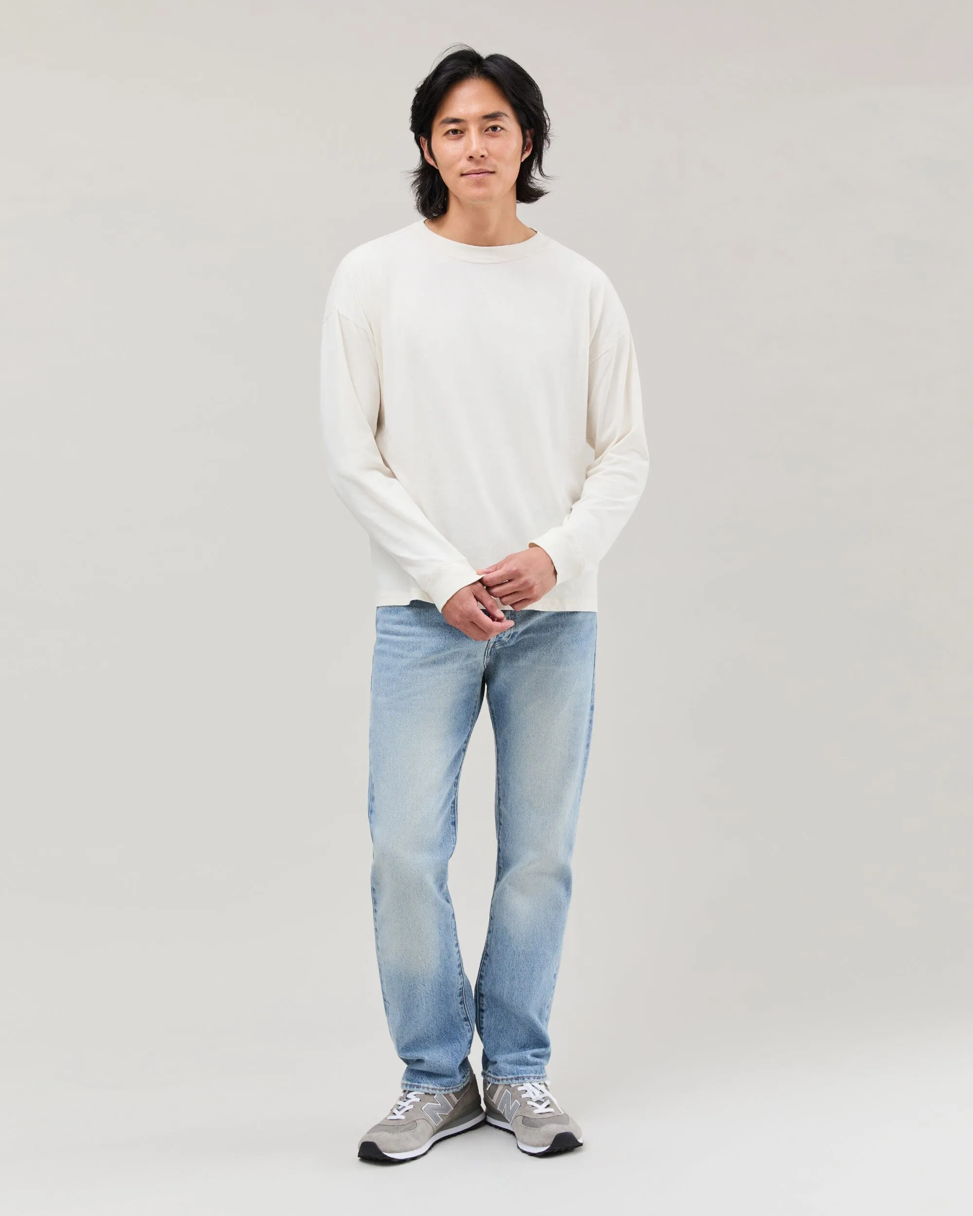 Mens Relaxed Long Sleeve Tee - Pigment Dye Jersey - Bone sold by Andie product image thumbnail 2