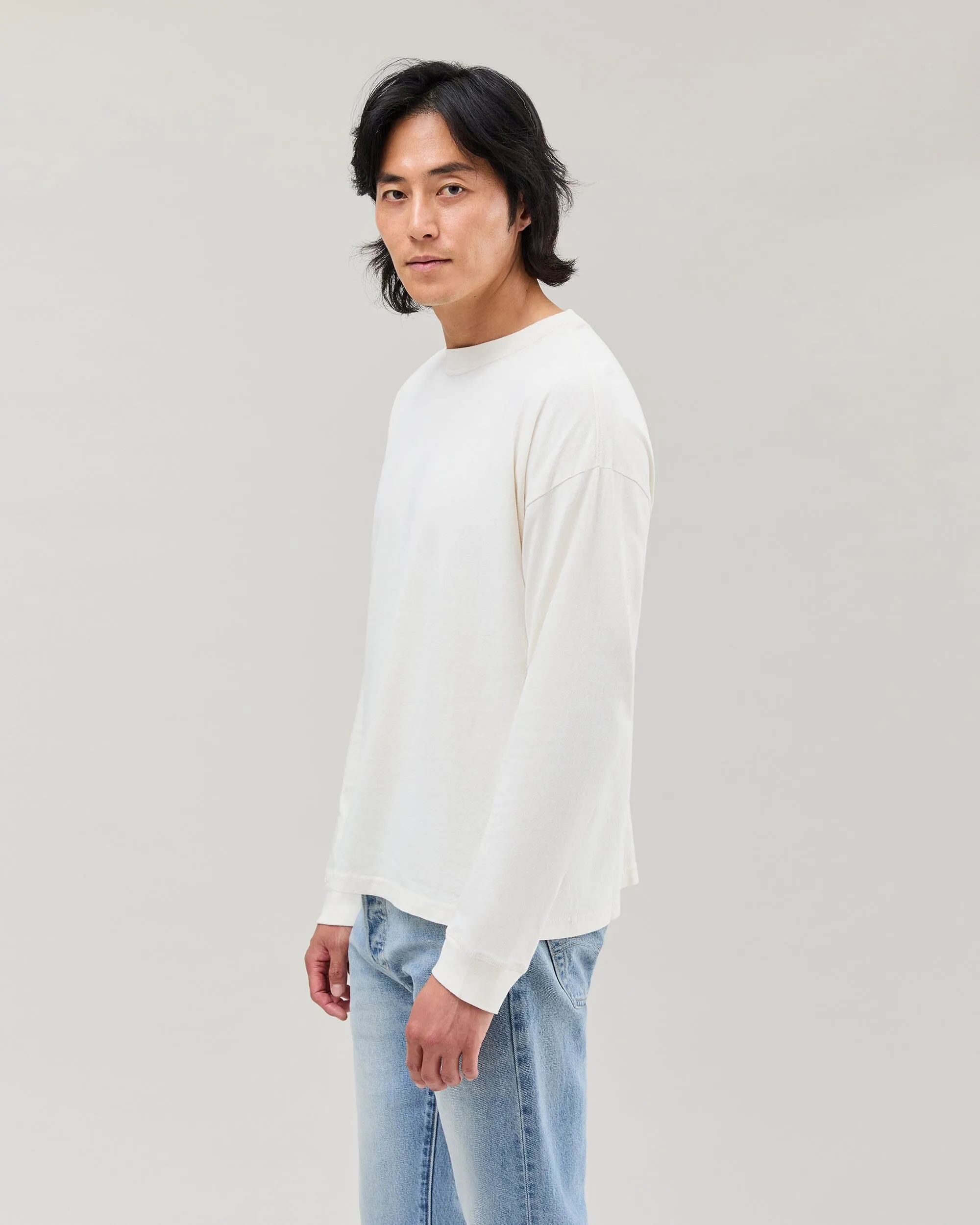 Mens Relaxed Long Sleeve Tee - Pigment Dye Jersey - Bone sold by Andie product image thumbnail 3