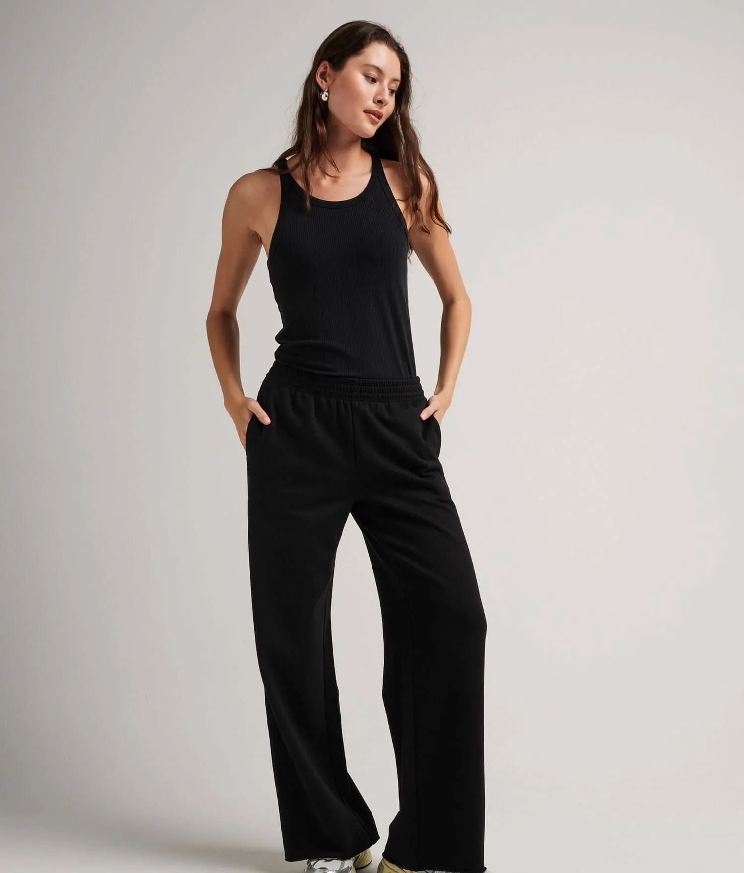 Womens Recycled Fleece Wide Leg Pant - Recycled Fleece - Black sold by Andie product image thumbnail 4