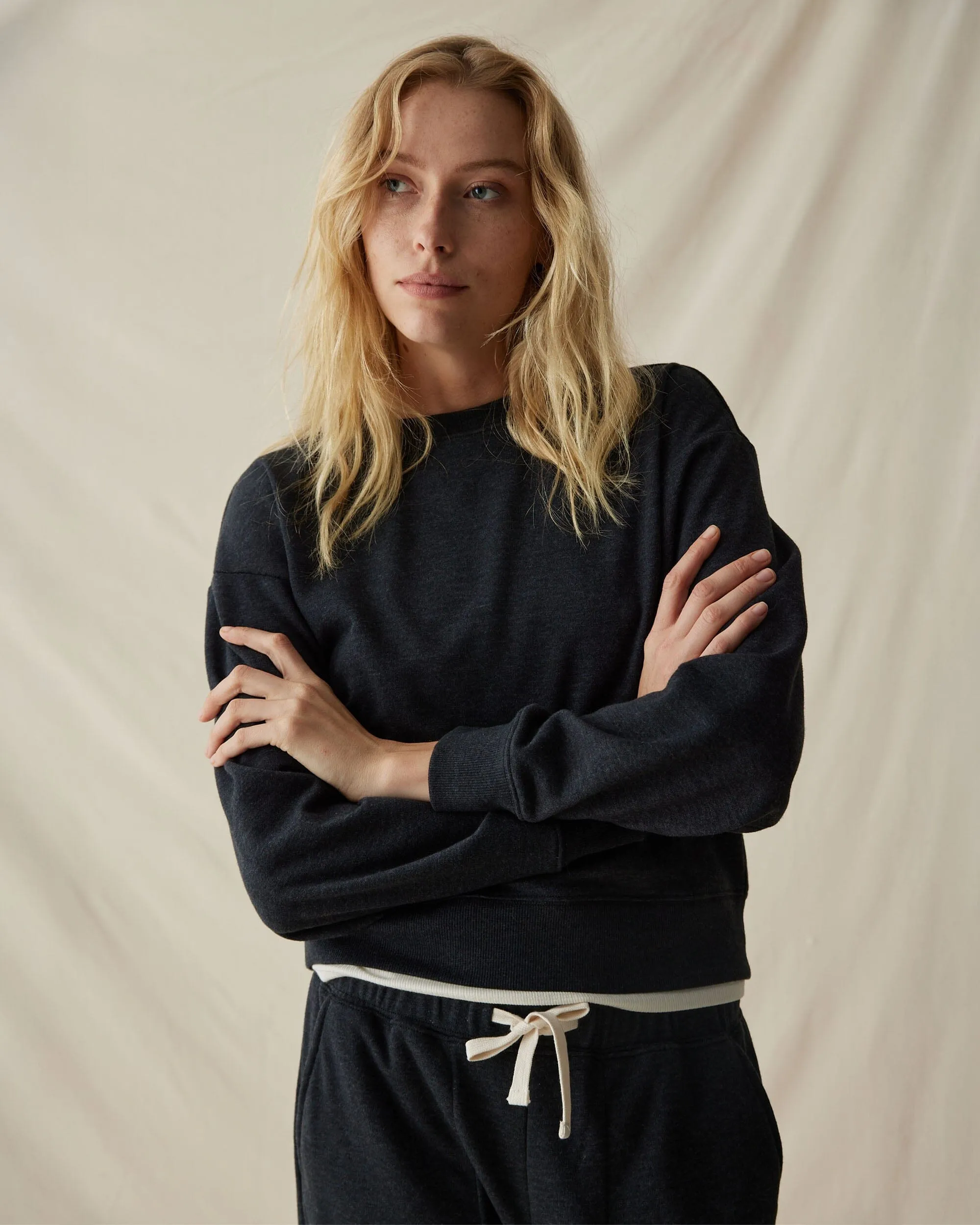 Womens April Lightweight Sweatshirt - French Terry - Black sold by Andie