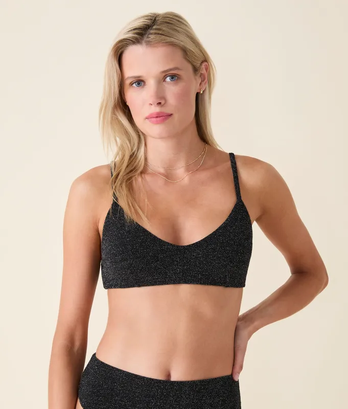 The Molokai Bikini Top - Lurex Rib - Black Silver sold by Andie