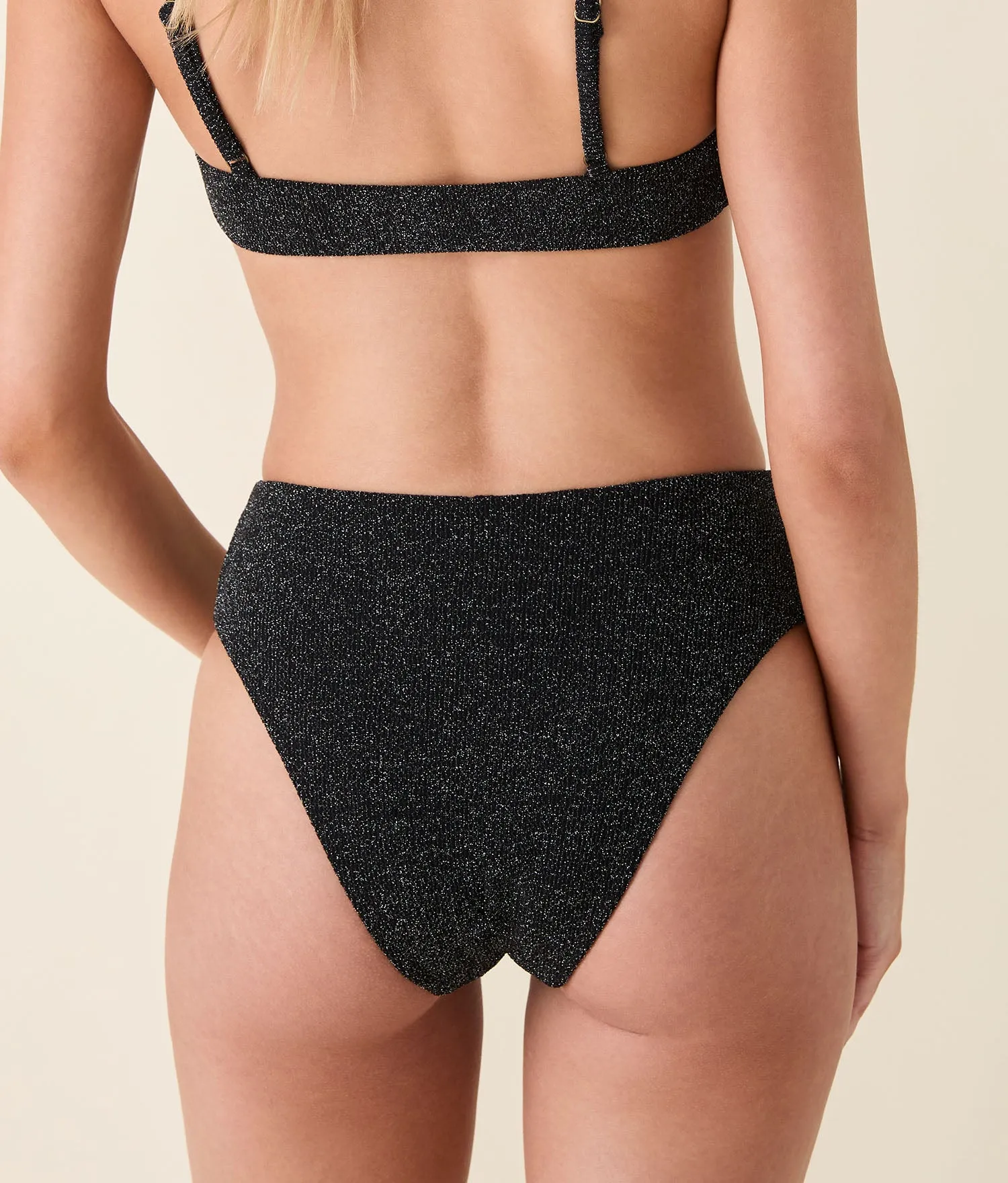 The 90s High Waist Bikini Bottom - Lurex Rib - Black Silver sold by Andie product image thumbnail 2