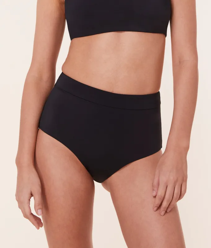 The Wide Band High Waist Bikini Bottom - Eco Nylon - Black sold by Andie