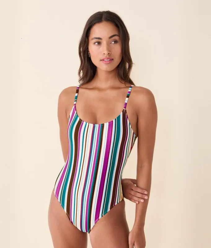 The Amalfi One Piece - Eco Nylon - Retro Stripe - Long Torso made by Andie