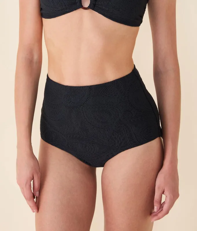 The Super High Waist Bikini Bottom - Paisley - Black Paisley sold by Andie