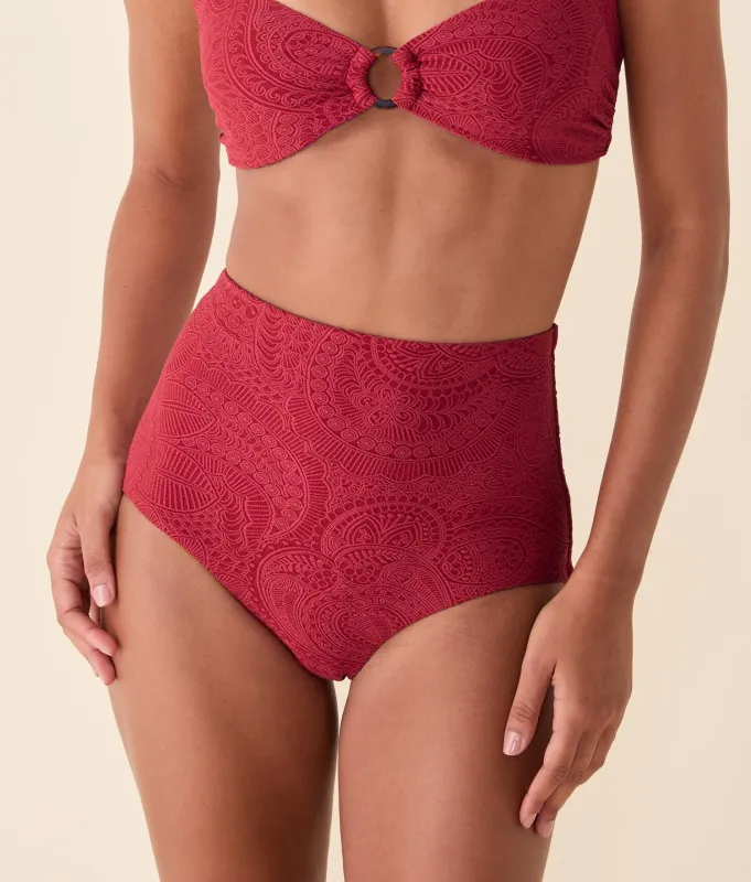 The Super High Waist Bikini Bottom - Paisley - Paprika sold by Andie