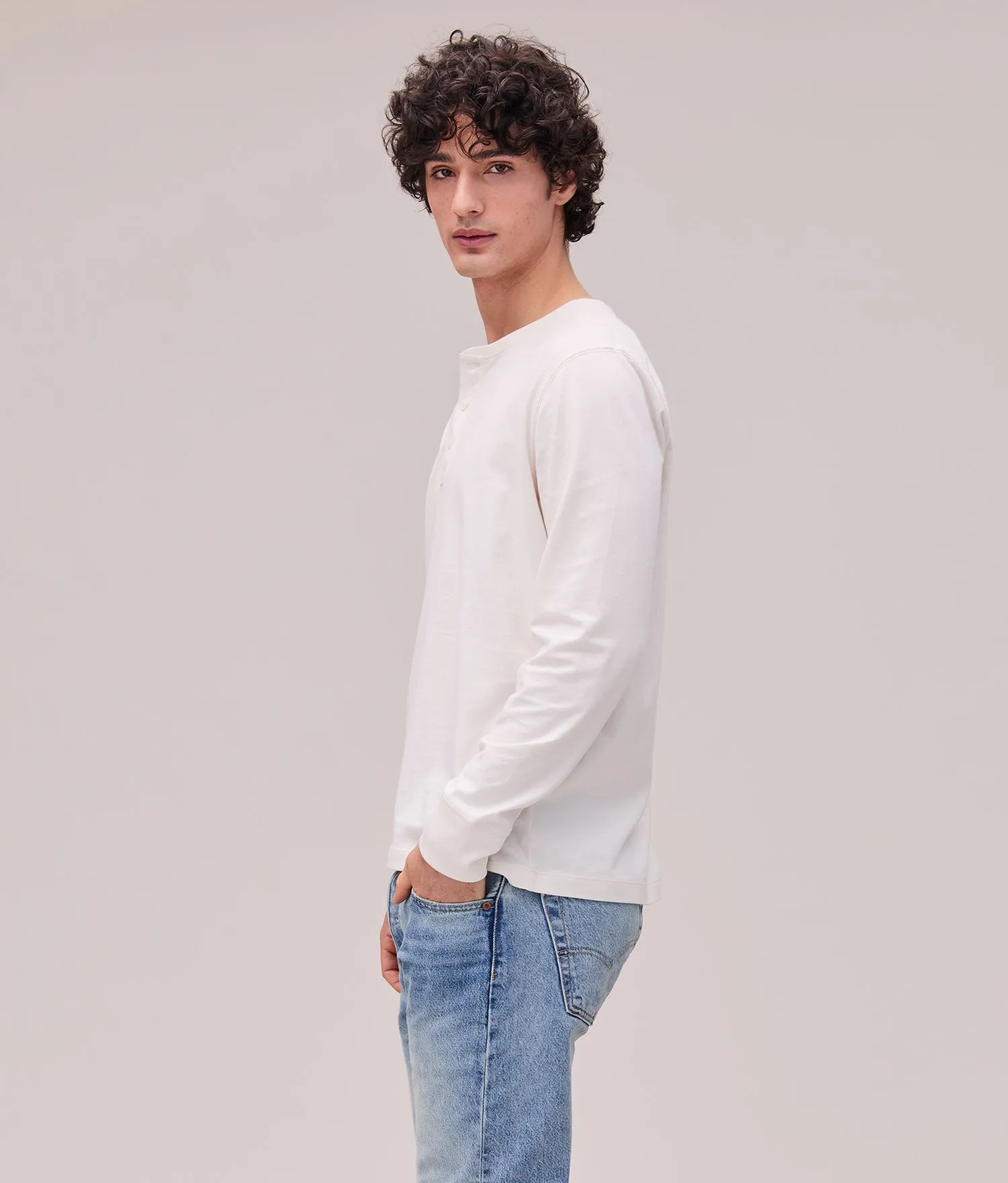 Mens Work Week Pima Henley - Pima Cotton Jersey - Bone sold by Andie product image thumbnail 4