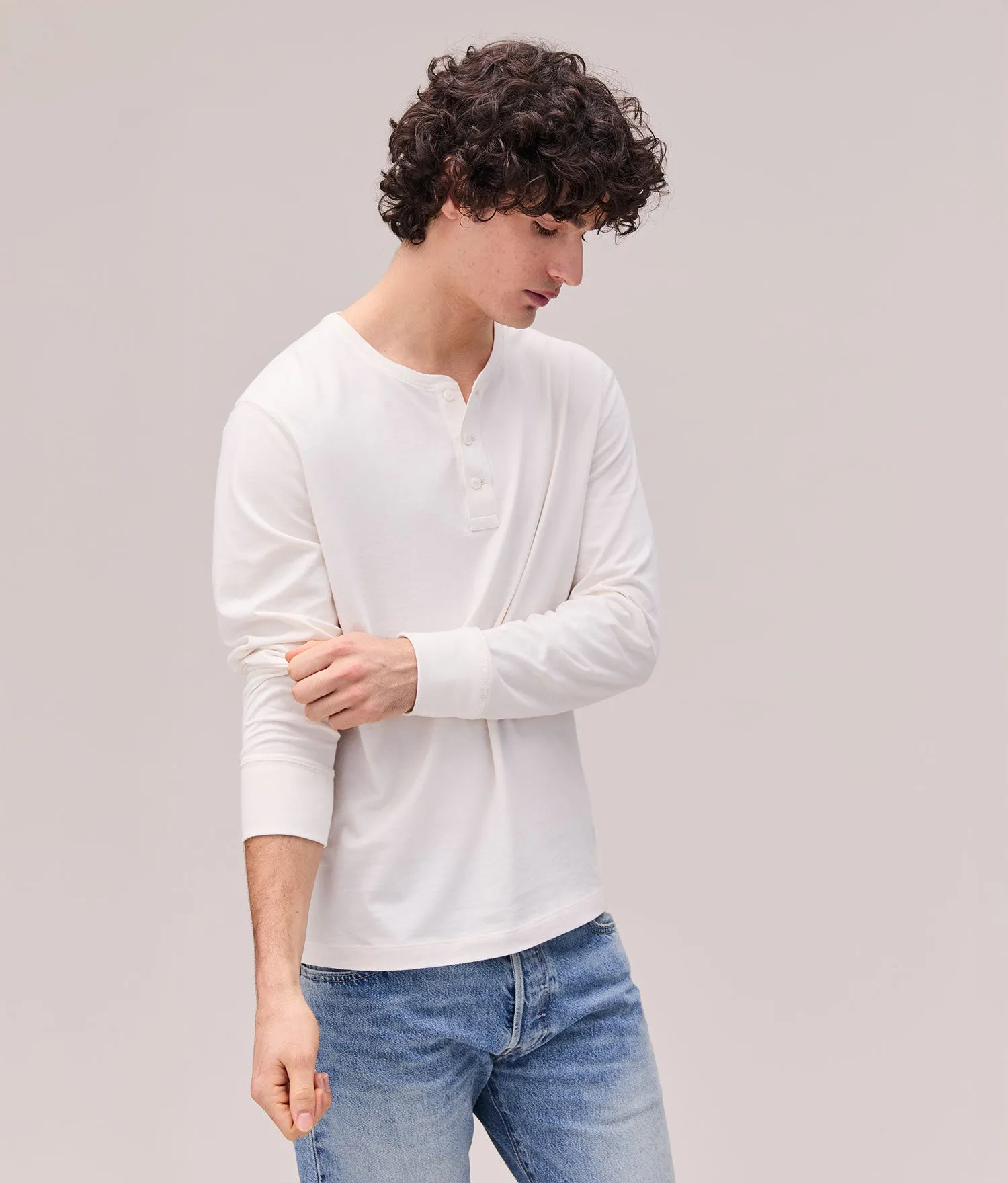 Mens Work Week Pima Henley - Pima Cotton Jersey - Bone sold by Andie product image thumbnail 3