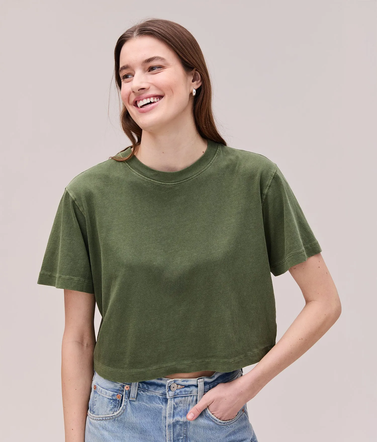 Womens Relaxed Crop Tee - Pigment Dye Jersey - Cypress sold by Andie