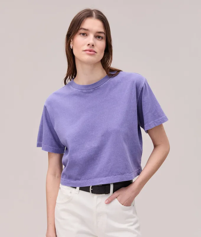 Womens Relaxed Crop Tee - Pigment Dye Jersey - Purple Pop sold by Andie