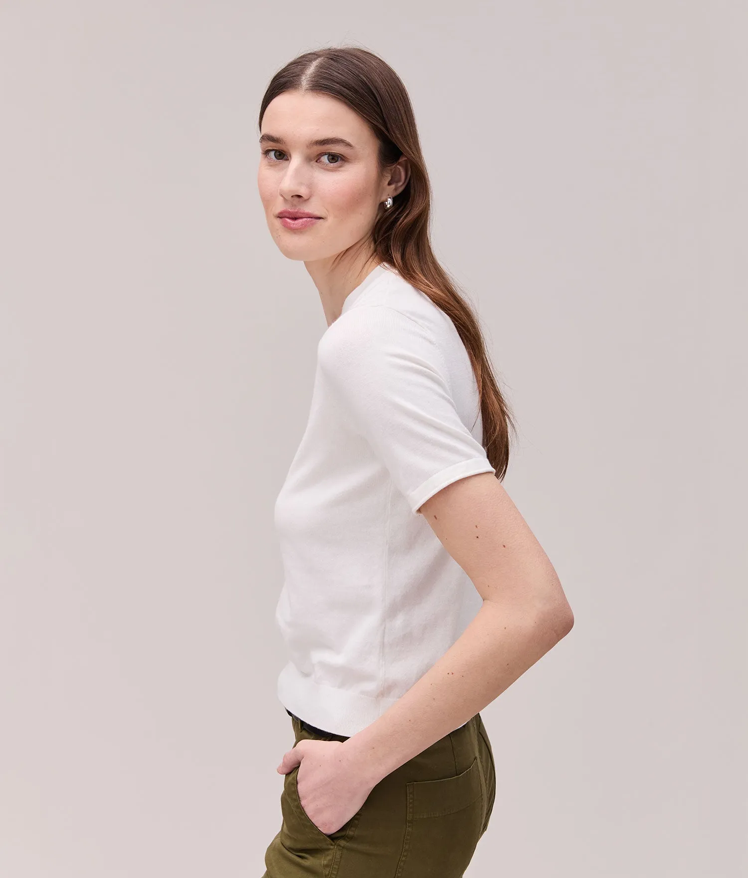 Womens Washable Cotton Silk Tee - Cotton Sweater Knit - Coconut Milk sold by Andie product image thumbnail 3