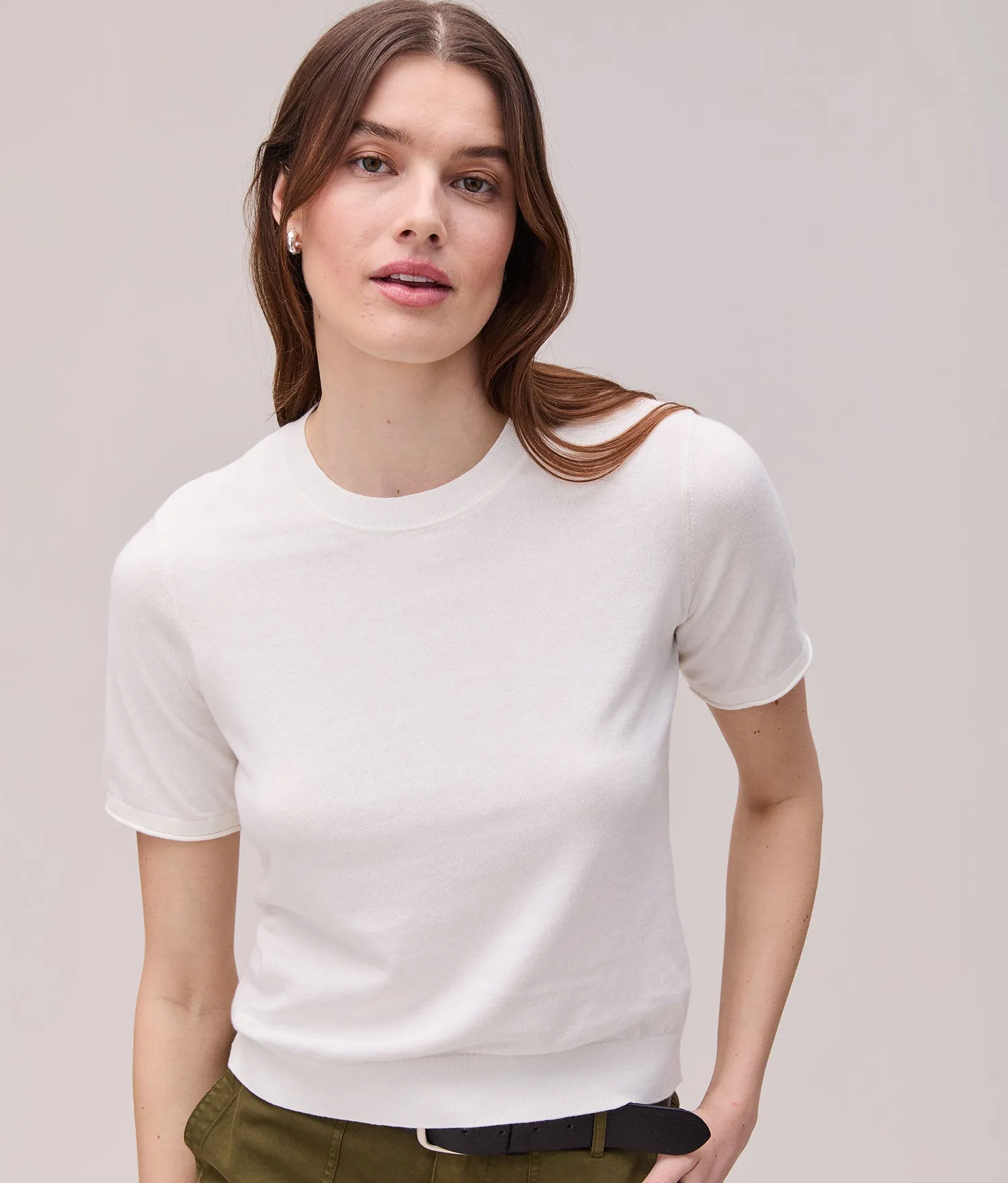 Womens Washable Cotton Silk Tee - Cotton Sweater Knit - Coconut Milk sold by Andie