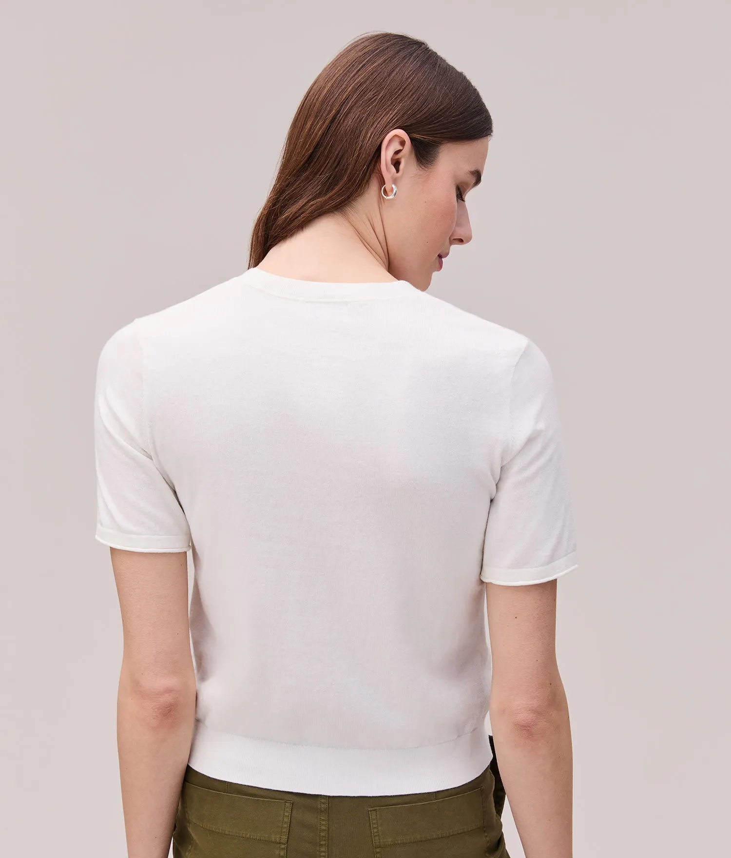 Womens Washable Cotton Silk Tee - Cotton Sweater Knit - Coconut Milk sold by Andie product image thumbnail 2
