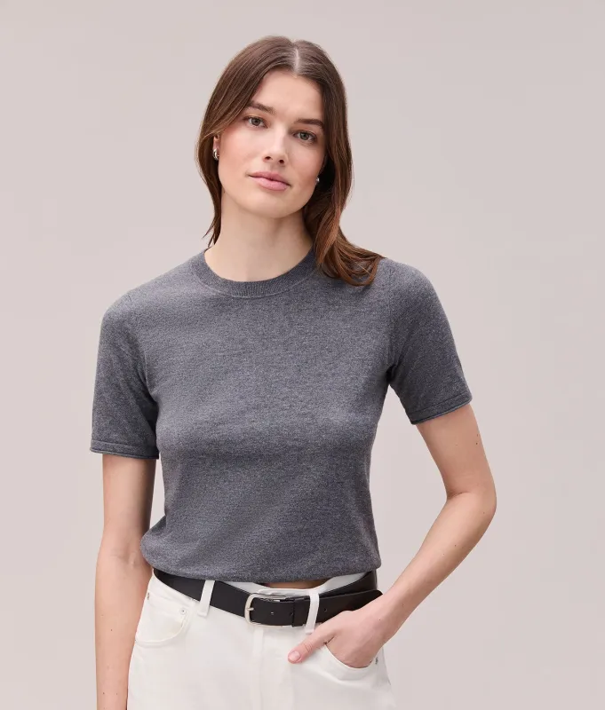 Womens Washable Cotton Silk Tee - Cotton Sweater Knit - Charcoal Heather Grey made by Richer Poorer
