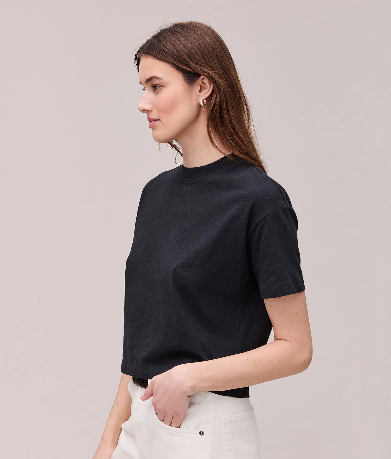 Womens Vintage Jersey Oversized Crop - Recycled Cotton Jersey - Black sold by Andie product image thumbnail 4