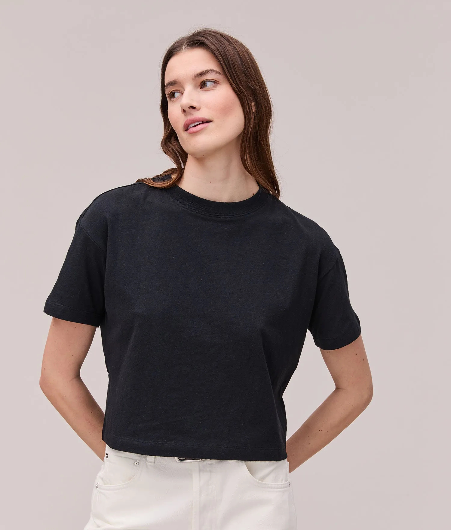 Womens Vintage Jersey Oversized Crop - Recycled Cotton Jersey - Black sold by Andie