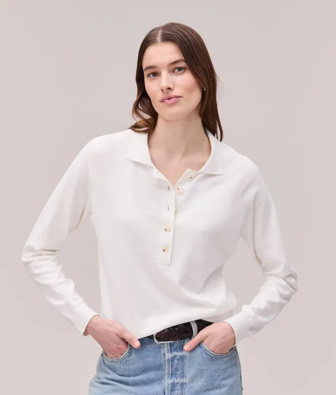 Womens Washable Cotton Silk Henley - Cotton Sweater Knit - Coconut Milk made by Richer Poorer