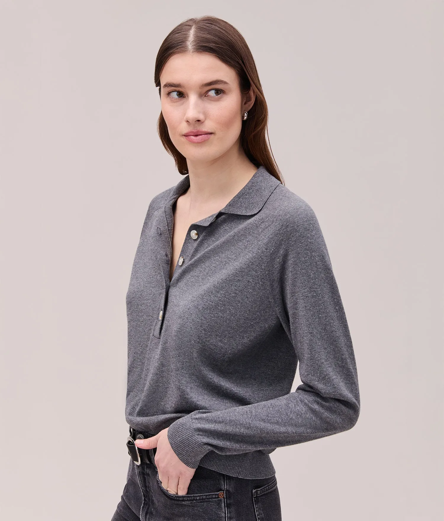 Womens Washable Cotton Silk Henley - Cotton Sweater Knit - Charcoal Heather Grey sold by Andie product image thumbnail 5