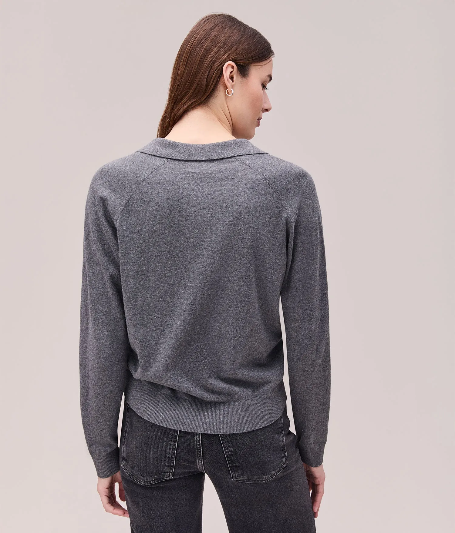 Womens Washable Cotton Silk Henley - Cotton Sweater Knit - Charcoal Heather Grey sold by Andie product image thumbnail 2