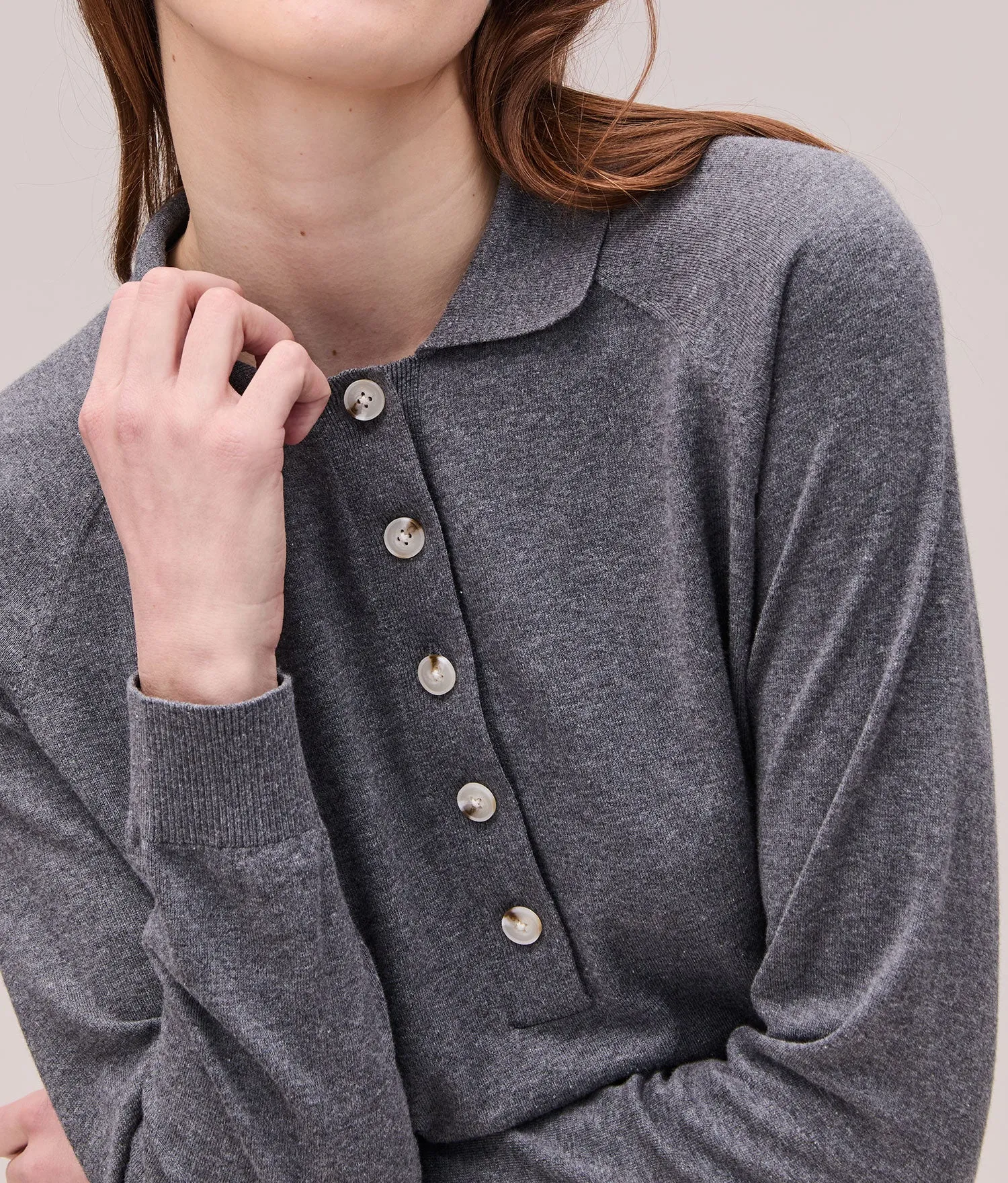 Womens Washable Cotton Silk Henley - Cotton Sweater Knit - Charcoal Heather Grey sold by Andie product image thumbnail 4