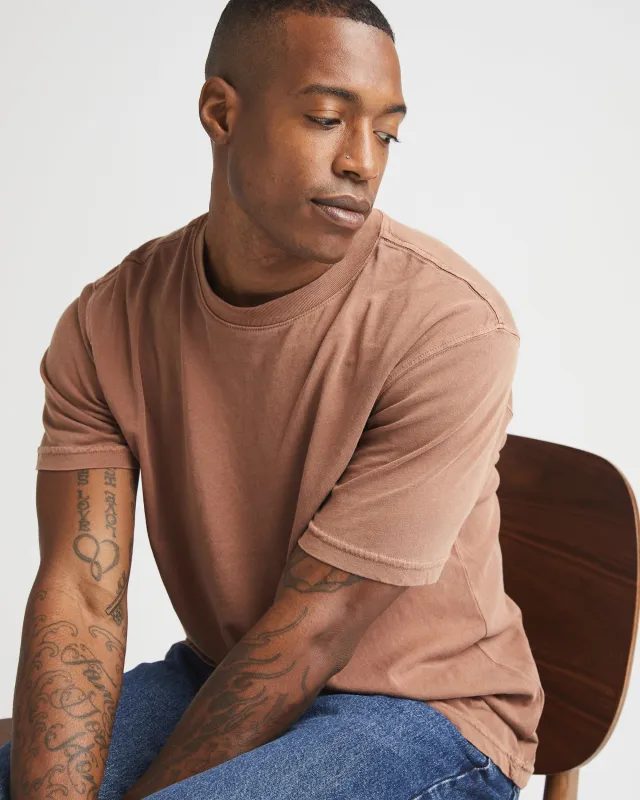 Mens Relaxed Short Sleeve Tee - Pigment Dye Jersey - Latte made by Richer Poorer