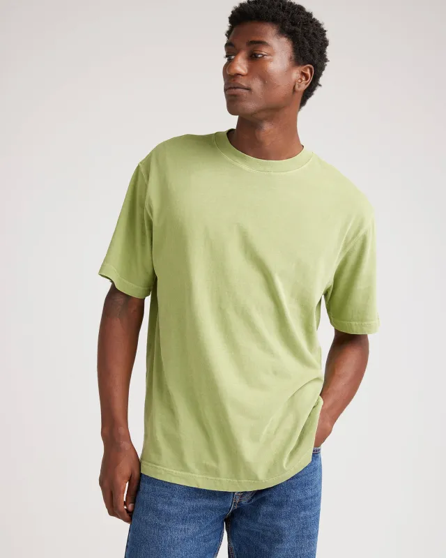 Mens Relaxed Short Sleeve Tee - Pigment Dye Jersey - Green Lawn made by Richer Poorer