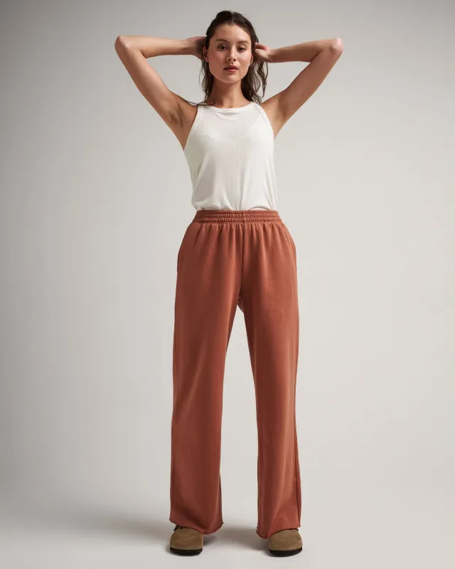 Womens Recycled Fleece Wide Leg Pant - Recycled Fleece - Russet made by Richer Poorer