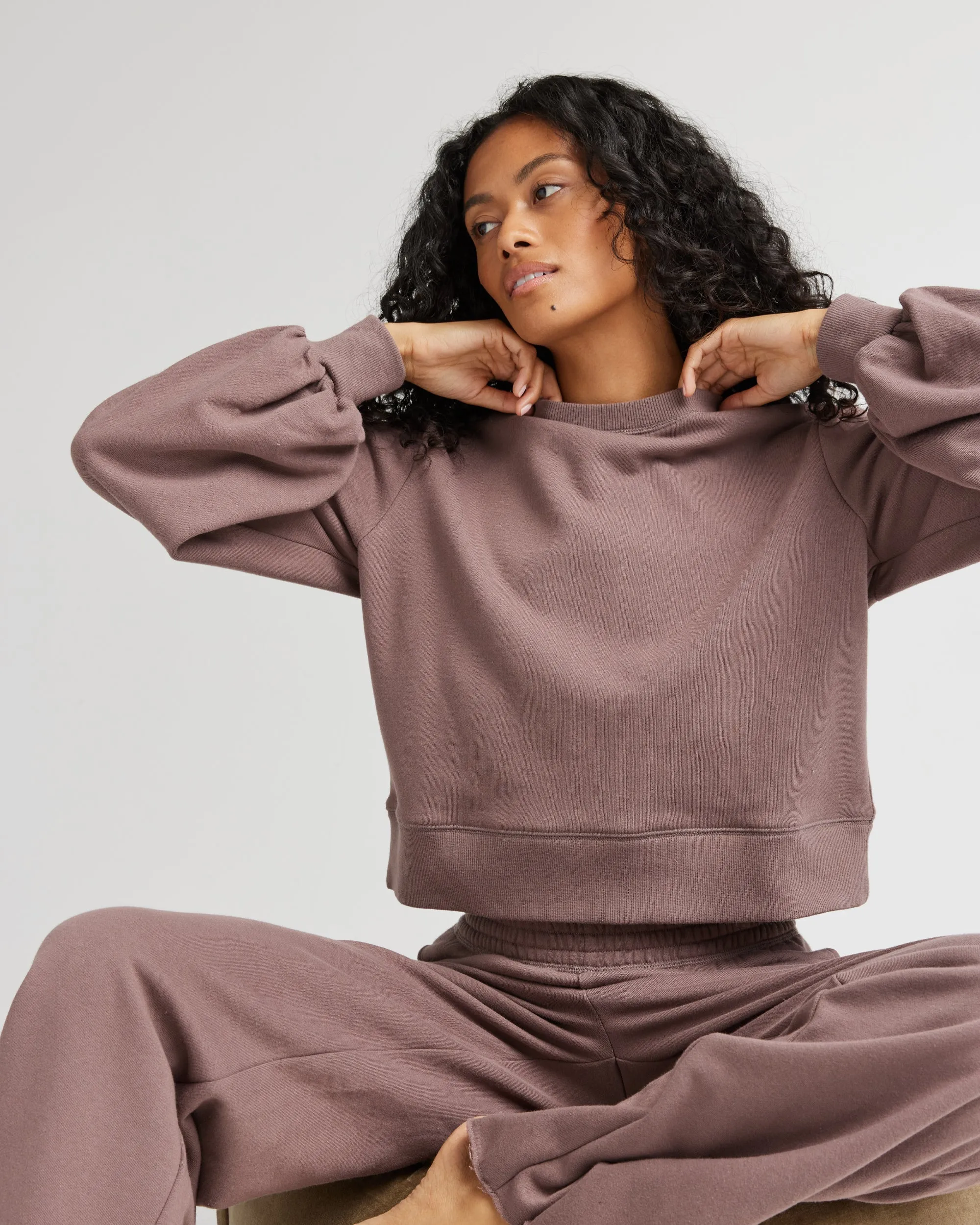 Womens Recycled Fleece Cropped Sweatshirt - Recycled Fleece - Plum Smoke sold by Andie product image thumbnail 3