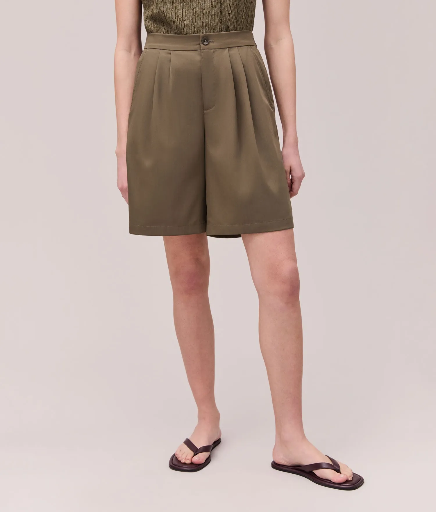 Womens Sophia Resort Short - Modal Blend Woven - Olive Grey sold by Andie