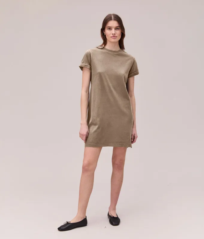 Womens Relaxed Tee Mini Dress - Pigment Dye Jersey - Warm Grey made by Richer Poorer