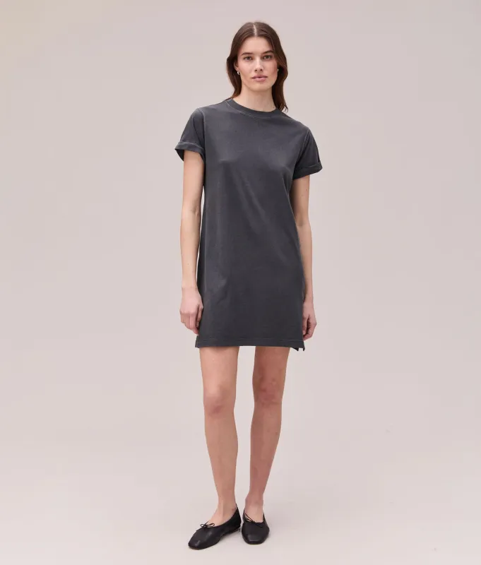 Womens Relaxed Tee Mini Dress - Pigment Dye Jersey - Stretch Limo made by Richer Poorer