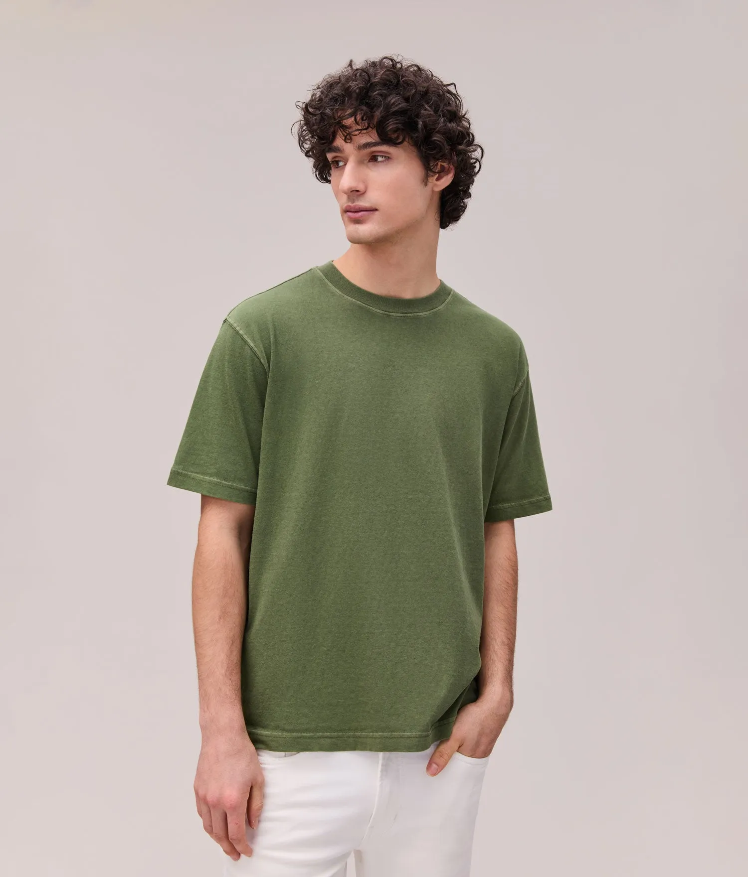 Mens Relaxed Short Sleeve Tee - Pigment Dye Jersey - Cypress sold by Andie