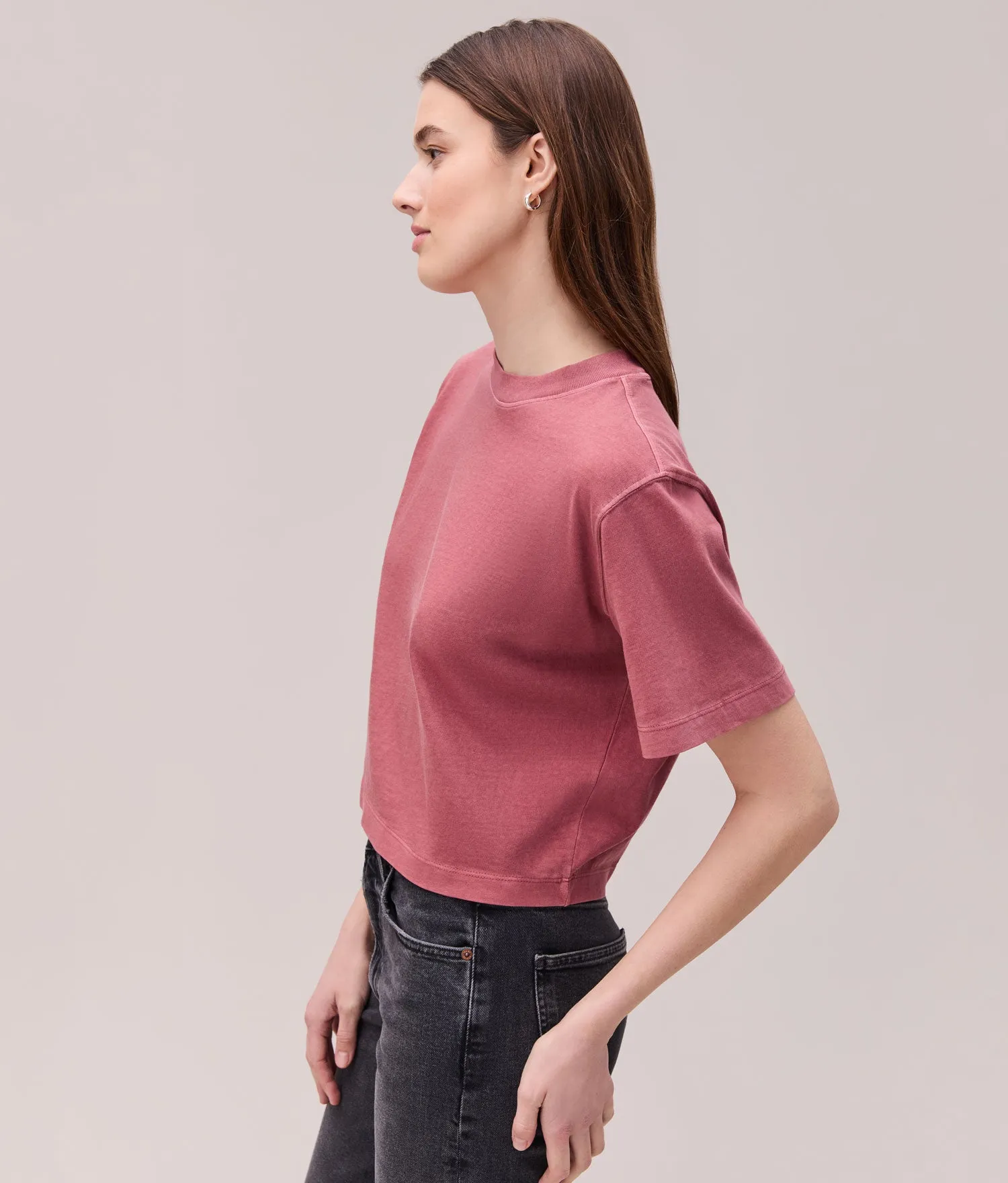 Womens Relaxed Crop Tee - Pigment Dye Jersey - Marsala sold by Andie product image thumbnail 4