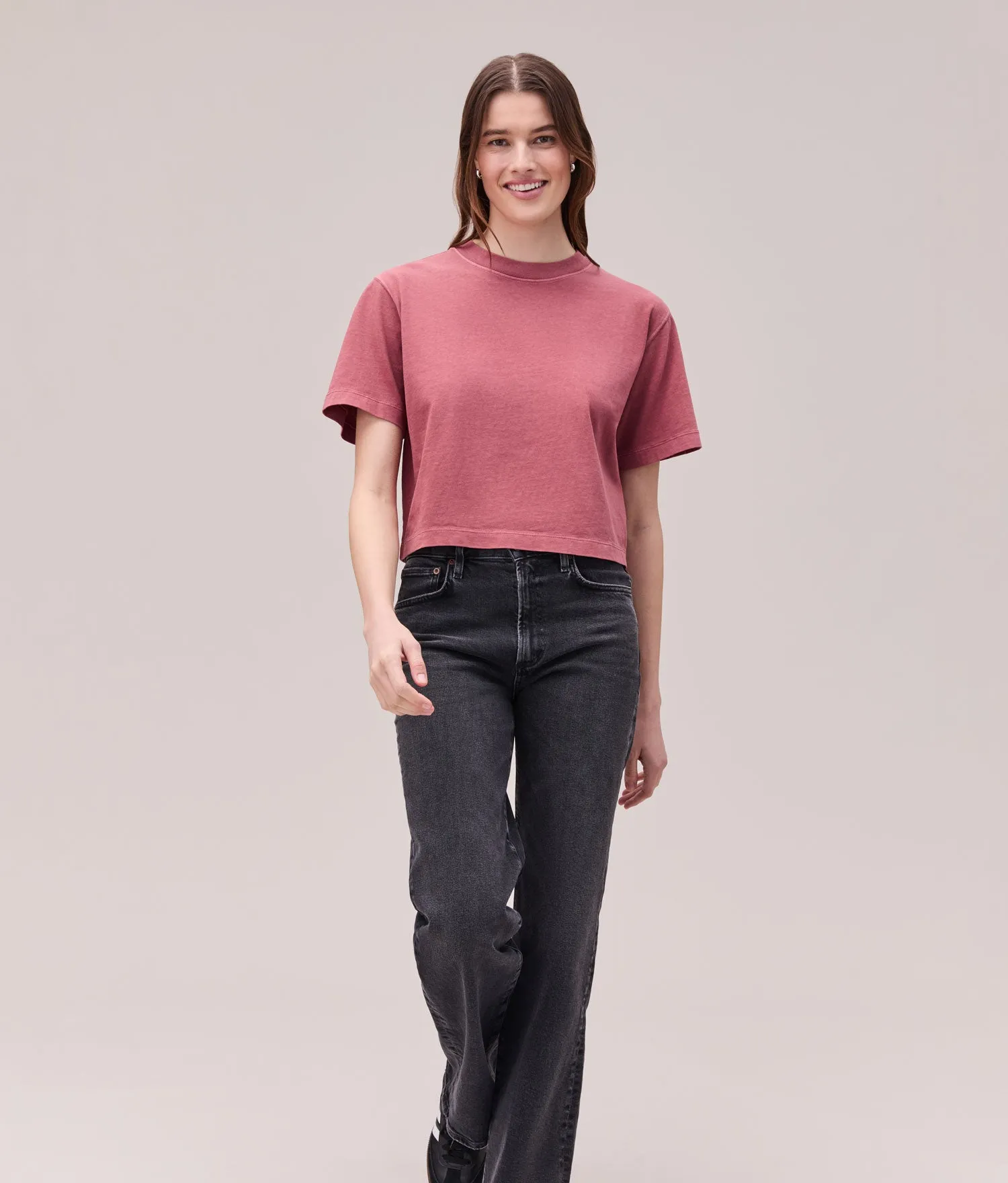 Womens Relaxed Crop Tee - Pigment Dye Jersey - Marsala sold by Andie product image thumbnail 3