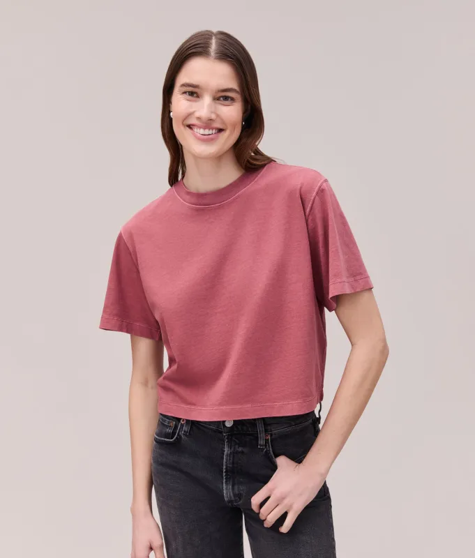 Womens Relaxed Crop Tee - Pigment Dye Jersey - Marsala made by Richer Poorer